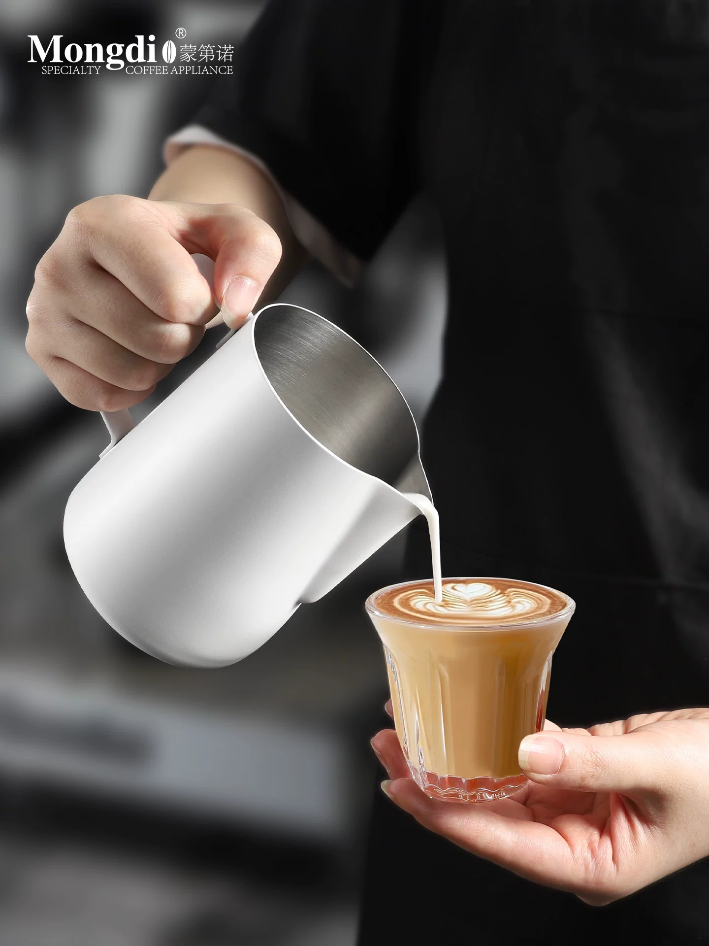 Cốc vẽ latte Mongdio, bình vẽ latte cà phê, cốc tạo bọt sữa, bình sữa bằng thép không gỉ, cốc cà phê đặc biệt có vòi nhọn để vẽ latte