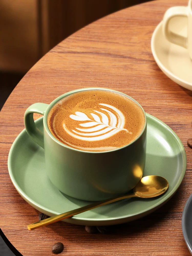 Bộ tách trà cà phê sứ cao cấp, bộ đồ ăn uống chiều, tách cà phê cao cấp, tách vẽ latte