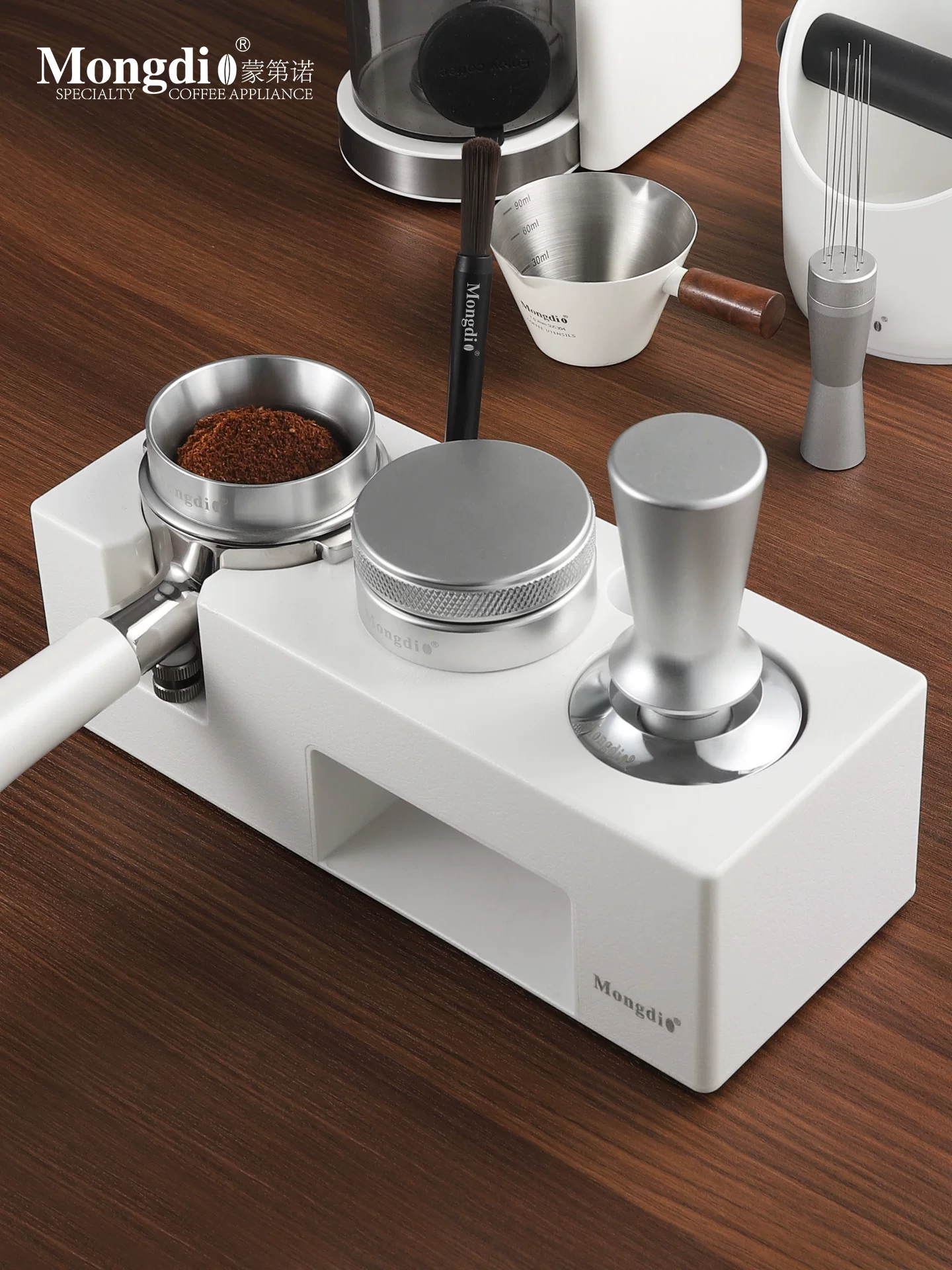 Bộ dụng cụ nén cà phê Mongdio có đế, búa nén, phụ kiện máy pha cà phê và dụng cụ đầy đủ