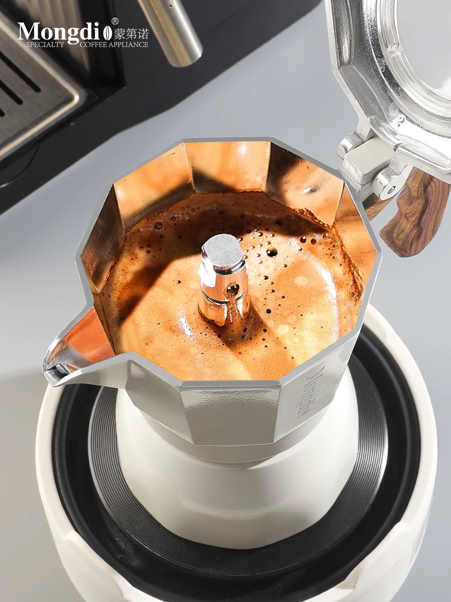 Bình pha cà phê moka van đôi Mongdio, bình pha cà phê moka gia đình nhỏ, bộ máy pha cà phê đặc biệt kiểu Ý