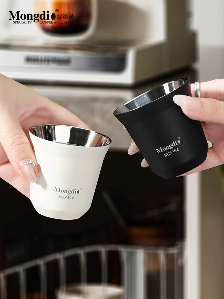 Mongdio Cốc cà phê Ý cốc chiết xuất espresso cốc bắt chất lỏng cốc cách nhiệt bằng thép không gỉ cốc espresso chịu nhiệt hai lớp