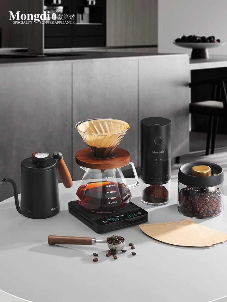 Bộ pha cà phê Pour-over Mongdio, Bình pha cà phê Pour-over, Bình dùng chung, Cốc lọc, Máy xay cầm tay, Bộ dụng cụ pha cà phê đầy đủ