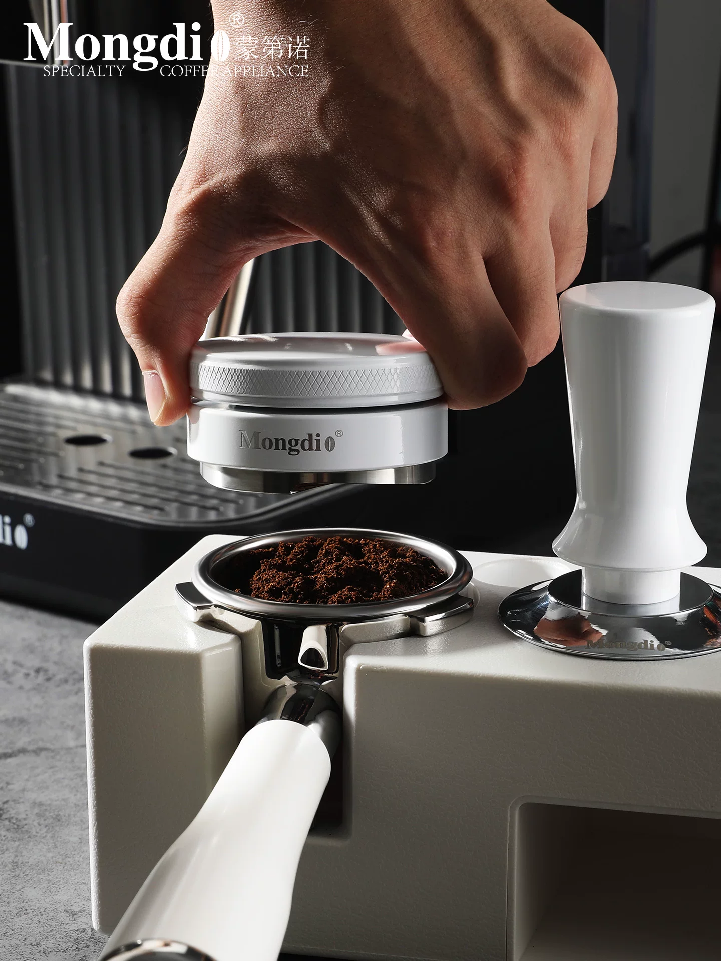 Dụng cụ nén cà phê Mongdio, dụng cụ phân phối cà phê, dụng cụ nén đàn hồi, phụ kiện máy pha cà phê bằng thép không gỉ 51/58mm