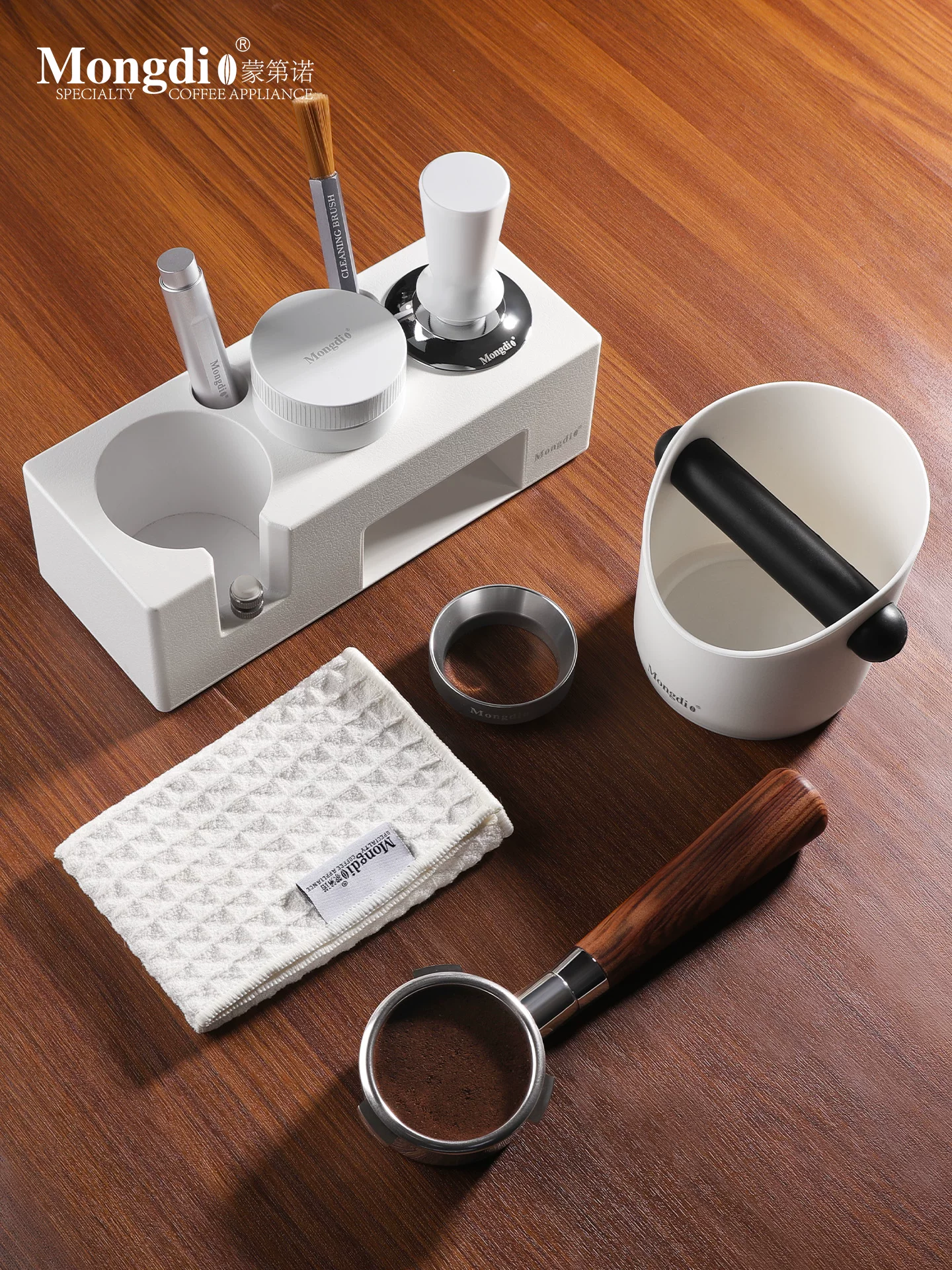 Bộ dụng cụ pha cà phê Mongdio: đế ép cà phê tự cân bằng, dụng cụ phân phối bột cà phê, búa ép cà phê, tay cầm espresso, bộ dụng cụ lưu trữ
