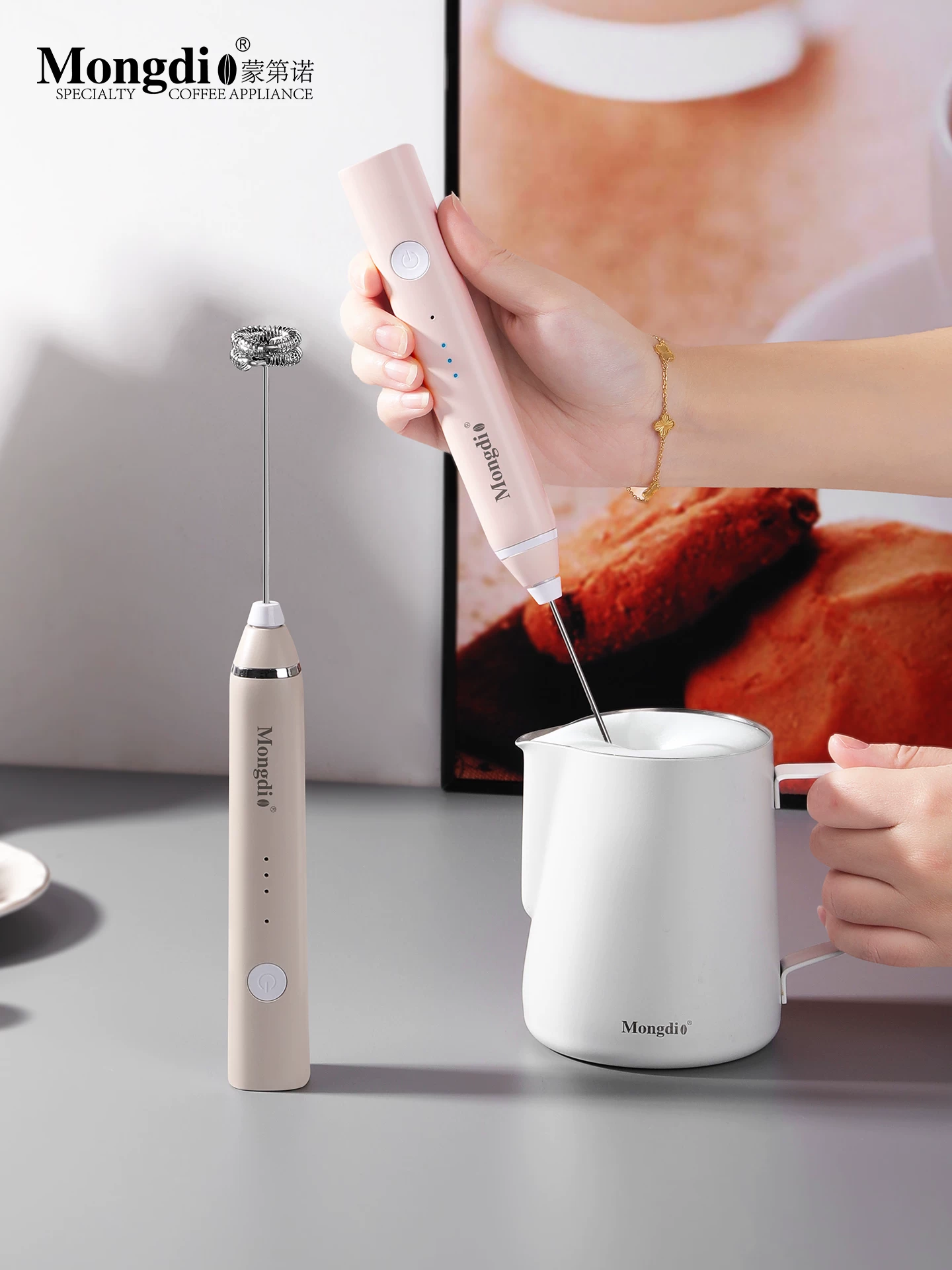 Máy đánh bọt sữa cầm tay, máy khuấy cà phê điện, máy đánh bọt sữa Mongdio