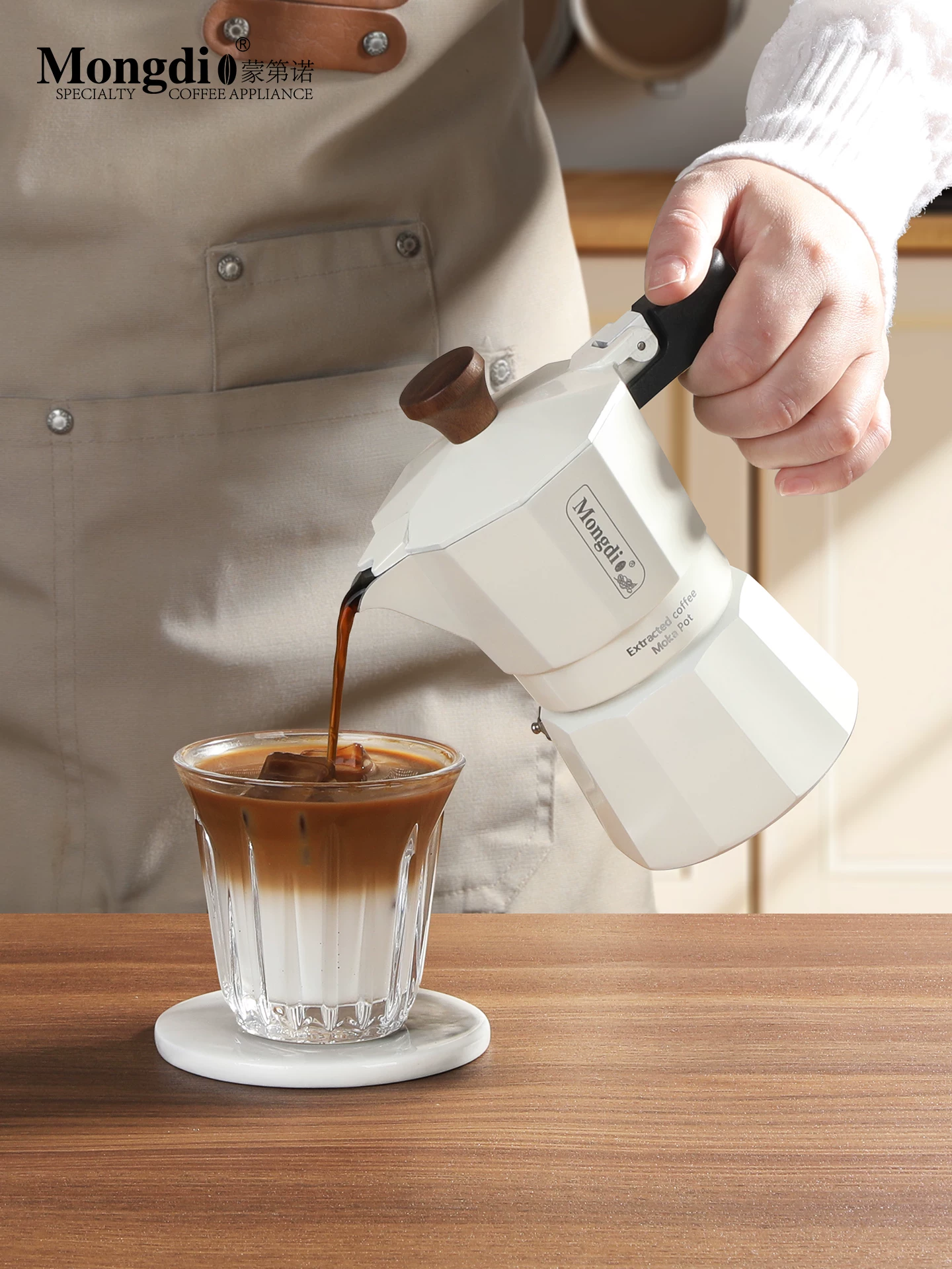 Máy pha cà phê moka hai van Mongdio, máy pha cà phê moka, máy pha cà phê thủ công, ấm pha cà phê, ấm chiết xuất cà phê, dụng cụ pha cà phê