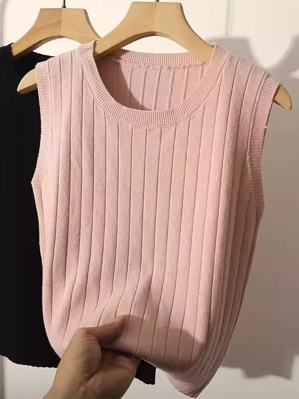 Áo camisole dệt kim xuất khẩu dành cho nữ, kiểu dáng không nhãn mác, thích hợp mặc bên trong bộ vest, không tay, ôm dáng, kiểu dáng thời trang.