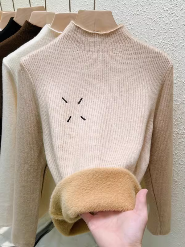 Giảm giá hàng thanh lý quần áo nữ kiểu châu Âu, áo lót dệt kim có nhãn cắt bỏ, tích hợp lớp lông cừu, áo giữ nhiệt dày dặn.