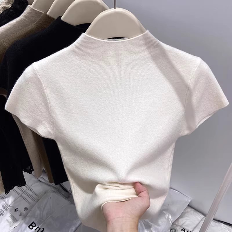 Hàng thanh lý quần áo xuất khẩu nữ, đã gỡ mác, áo thun dệt kim ngắn tay mùa hè, size nhỏ, áo lót ôm sát, kiểu dáng thời thượng.