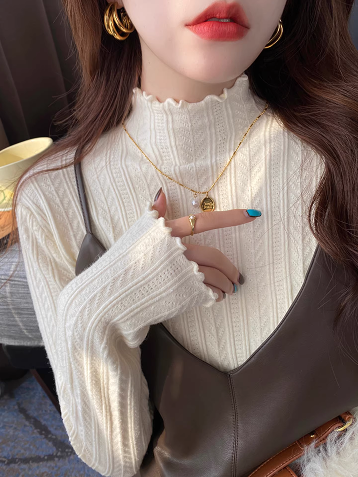 Quần áo nữ ngoại thương phong cách châu Âu, áo sơ mi dệt kim cổ lọ nửa cổ thu đông có nhãn cắt, áo thun dáng ôm và độc đáo, áo len ấm áp.