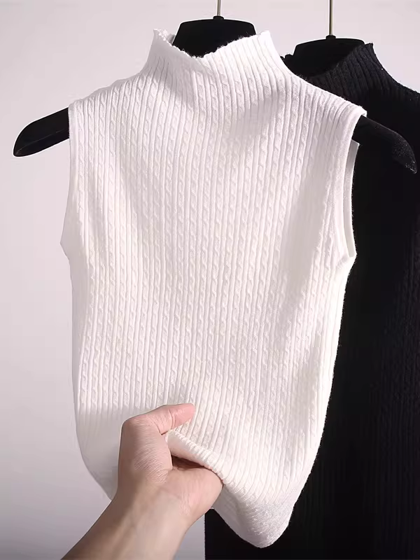Áo len dệt kim không tay cổ nửa cao, kiểu dáng ôm sát, chất liệu cao cấp, hàng hiệu giảm giá, thời trang.
