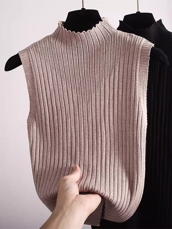 Áo len nữ Nanyou giảm giá, kiểu dáng cổ nửa cao, không tay, chất liệu dệt kim, kiểu dáng ôm body, đa năng.