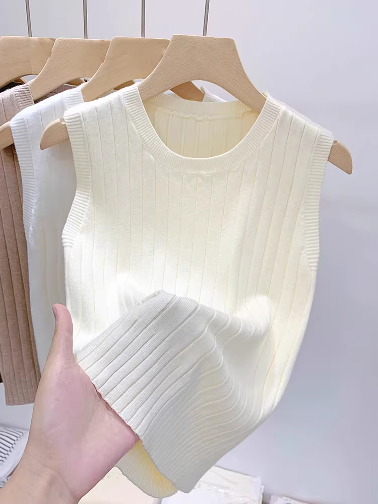Hàng thanh lý: Áo camisole len nữ, có tem cắt, thích hợp mặc bên trong vest, không tay, ôm dáng, áo ngắn.