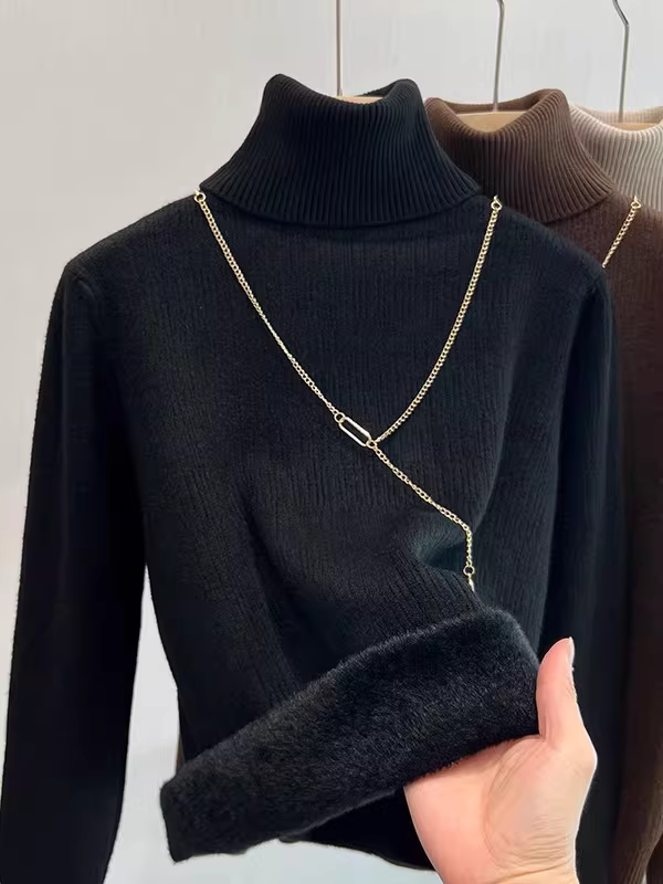 Hàng thanh lý quần áo nữ châu Âu có mác cắt, cổ cao, lót lông cừu, áo lót dày dặn cho mùa thu đông, tích hợp lông cừu, áo len bên trong ấm áp.