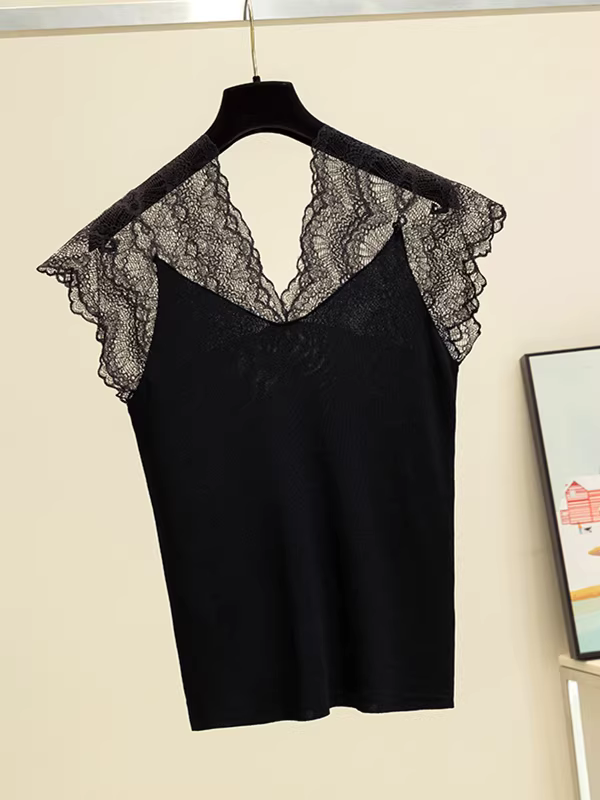 Áo gile len lụa đá cao cấp giảm giá, thiết kế độc đáo, kiểu dáng nữ tính, cổ V khoét sâu, phối ren, không tay