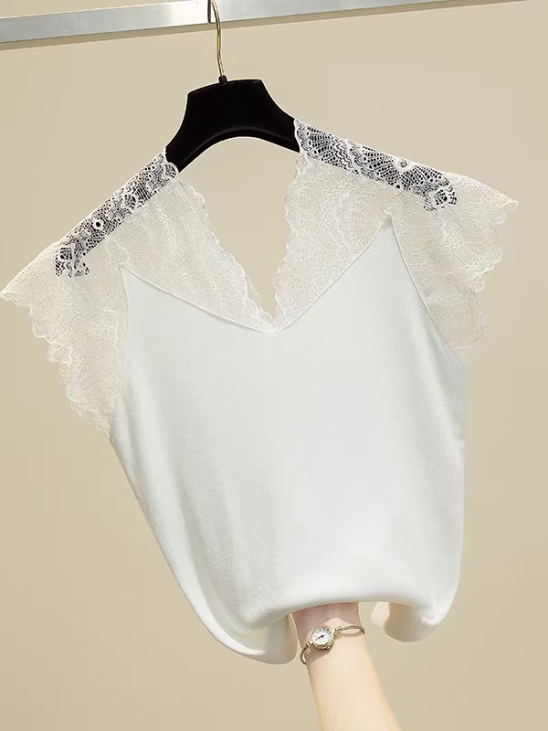 Áo gile len lụa đá cao cấp giảm giá, thiết kế độc đáo, kiểu dáng nữ tính, cổ V khoét sâu, phối ren, không tay