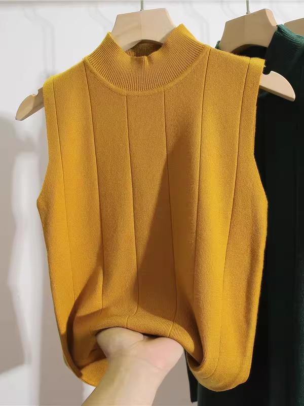 Giảm giá tại các cửa hàng giảm giá ngoại thương: áo ba lỗ kiểu dáng thuần khiết dành cho nữ, lớp lót dệt kim, cổ cao nửa cổ, áo khoác ngoài sành điệu.