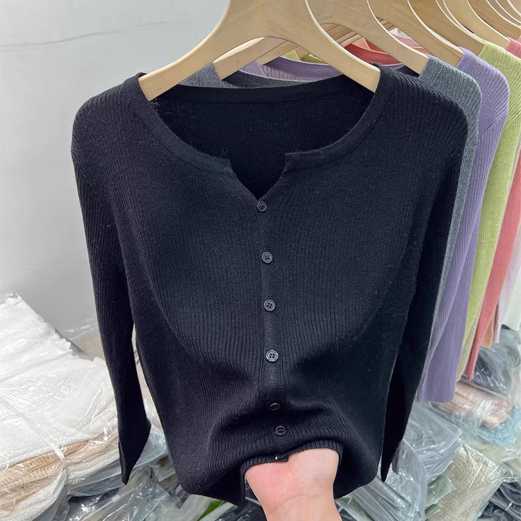 Hàng thanh lý áo khoác len nữ kiểu dáng châu Âu, áo thun dệt kim cổ V mềm mại tay dài, kiểu dáng thanh lịch, ôm dáng, thời trang