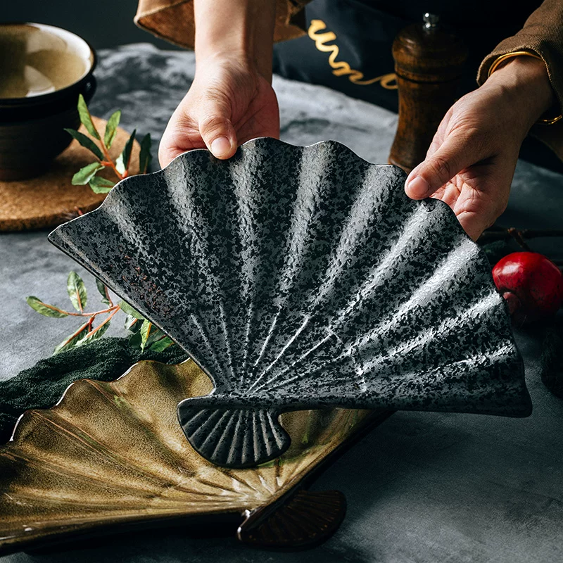 Đĩa ăn sáng tạo kiểu Nhật, hình dạng độc đáo, dùng trong gia đình, đĩa đựng món ăn độc đáo, đĩa hình dạng bất thường, đĩa hình quạt thời thượng, đĩa đựng đồ ăn nhẹ.