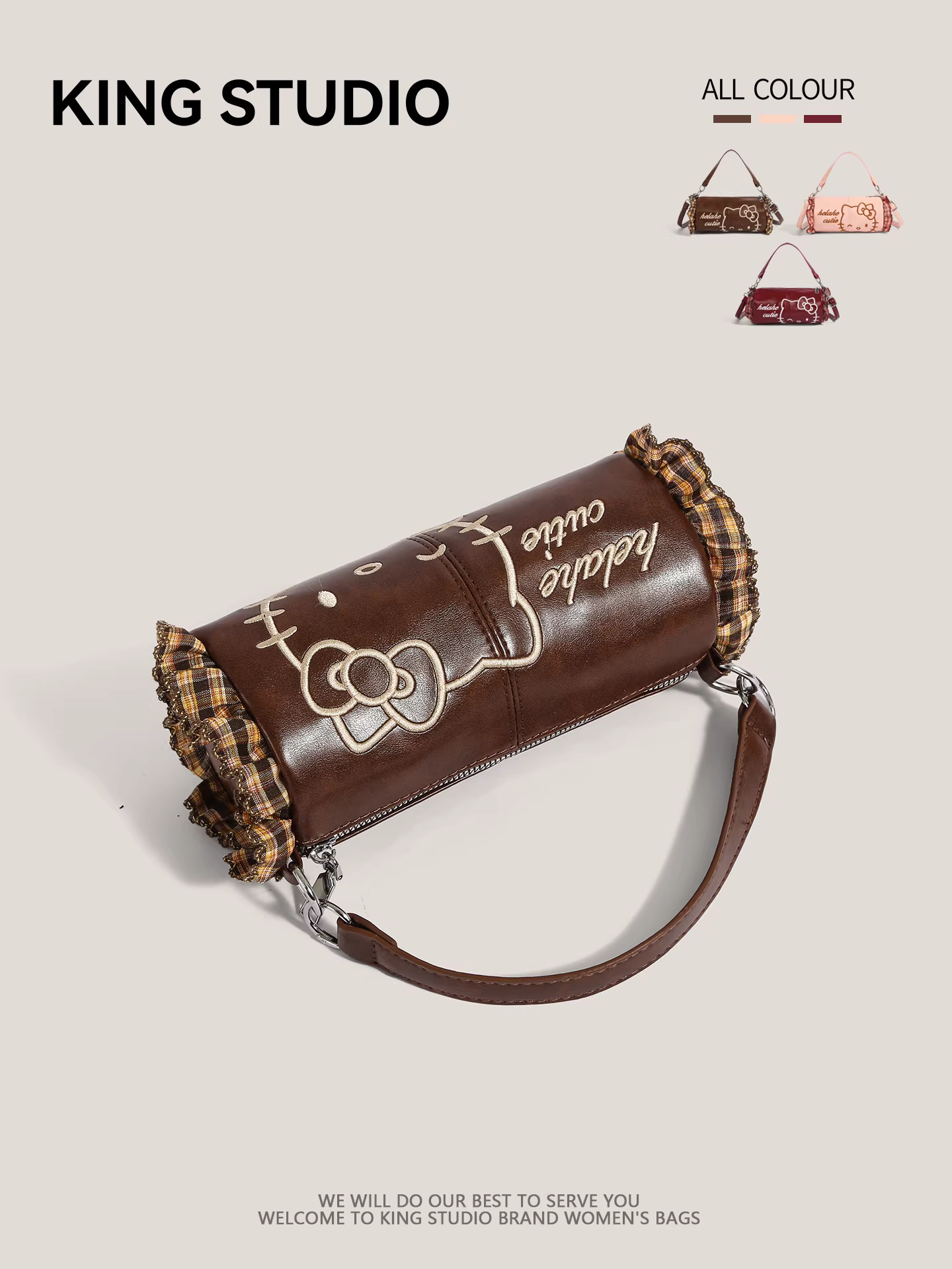 Túi Hello Kitty nữ 2025 mẫu mới thời thượng, túi xách Hello Kitty phong cách retro độc đáo, túi hình trụ đeo vai/chéo