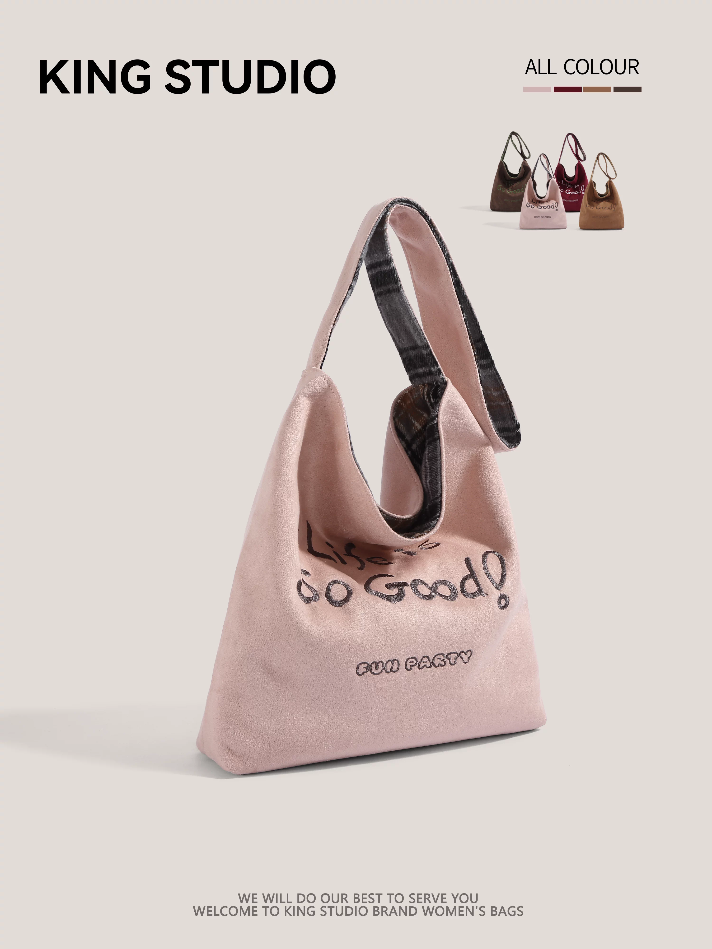 Túi vải canvas thêu chữ da lộn, dung tích lớn dành cho nữ, mẫu mới 2026, phong cách cao cấp, nghệ thuật, retro, túi tote đi làm