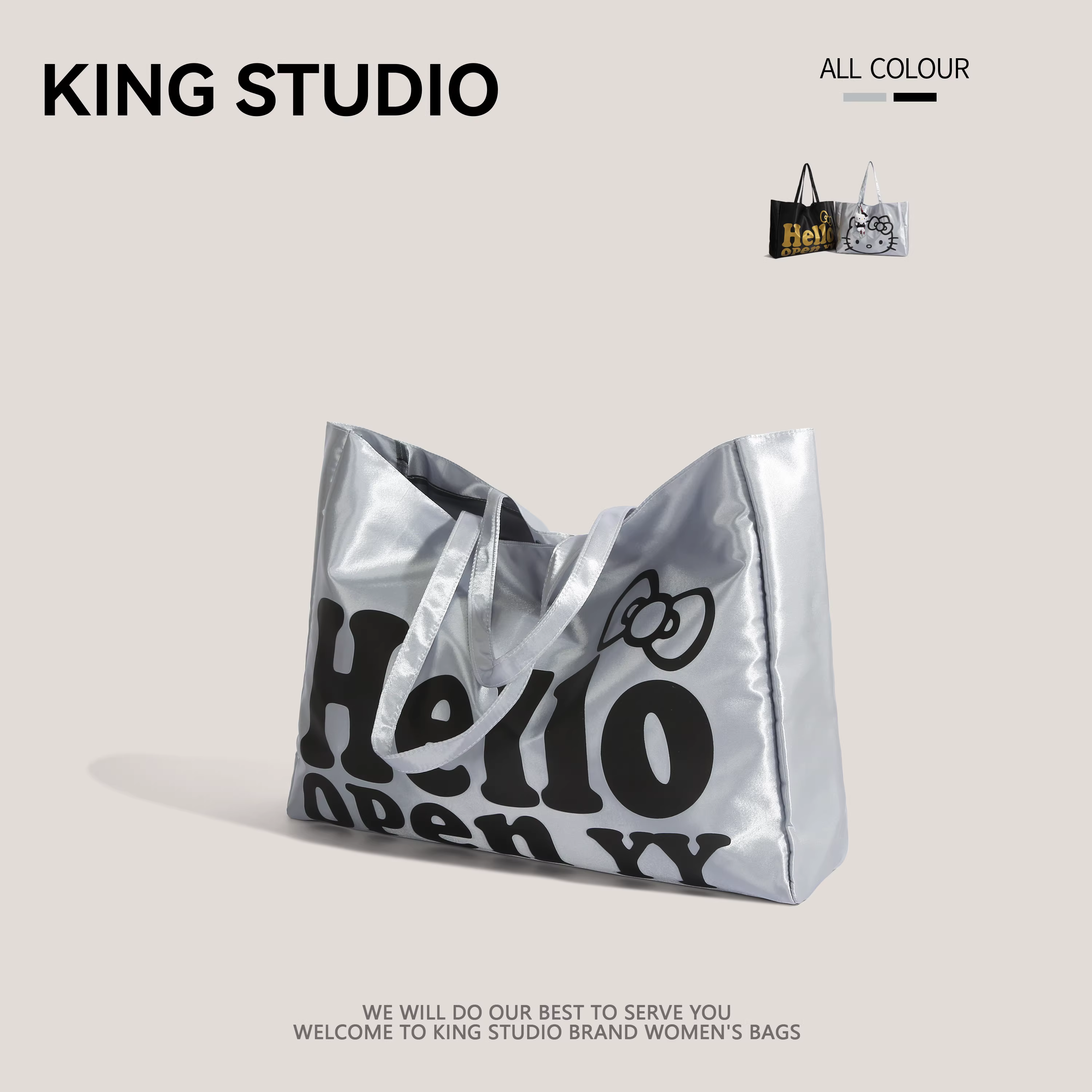 Túi tote laser bạc HelloKitty dung tích lớn dễ thương Túi đeo vai Hello Kitty dễ thương Túi mua sắm cầm tay