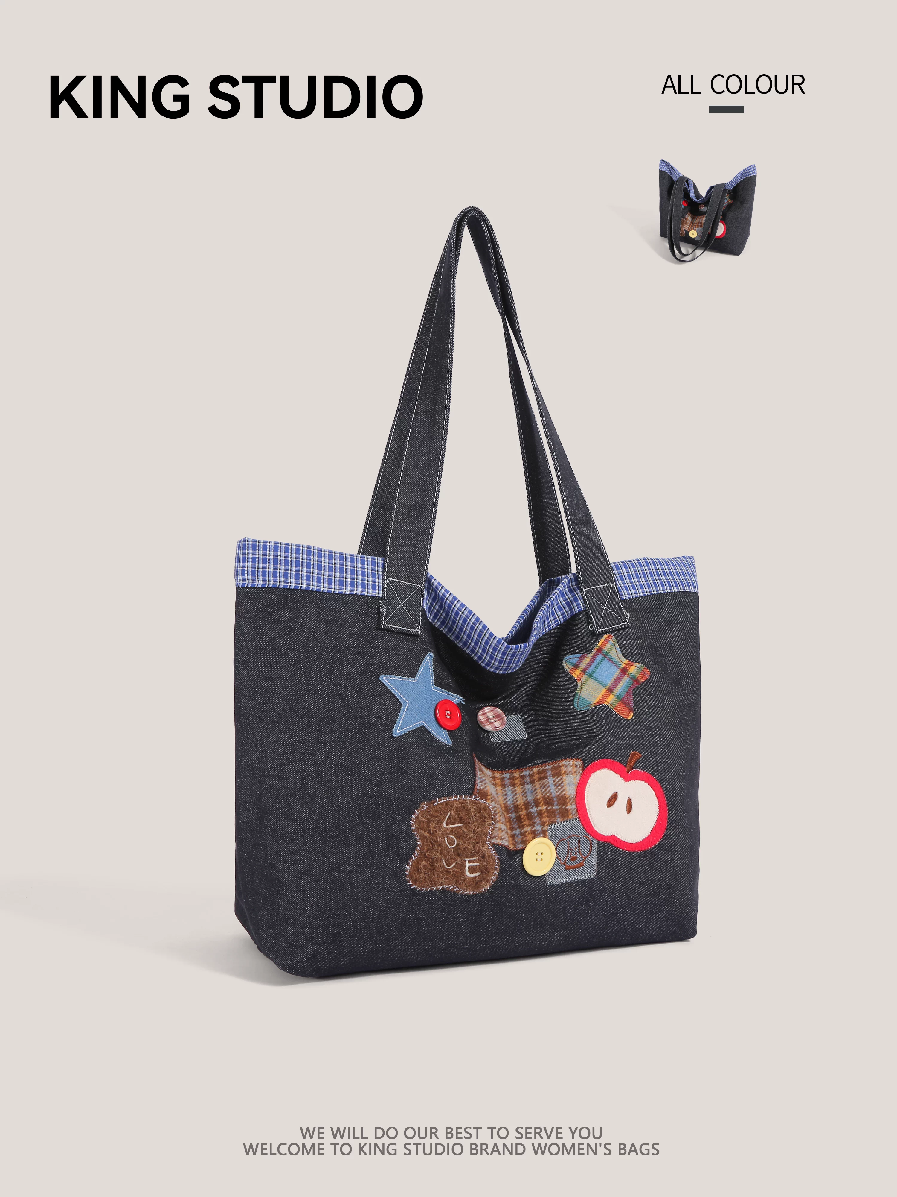 Túi vải bố thêu họa tiết, dung tích lớn dành cho nữ, mẫu mới 2026, phong cách Nhật Bản thời thượng, đa năng, túi đeo vai học sinh, túi đi làm, túi đặc biệt