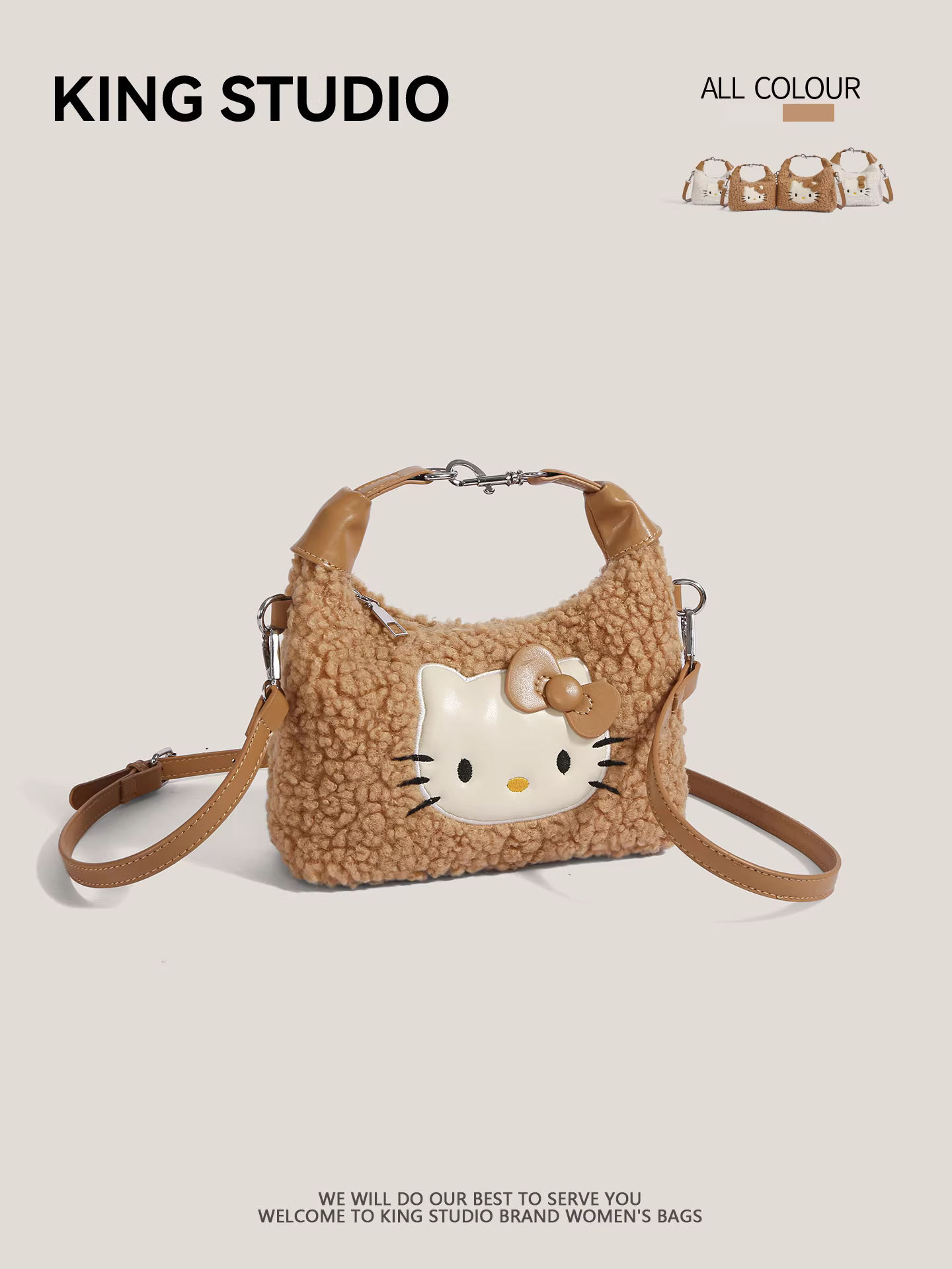 Túi xách Hello Kitty dễ thương dành cho nữ 2025, mẫu mới hoạt hình mèo Kitty, đa năng, đeo vai, đeo chéo