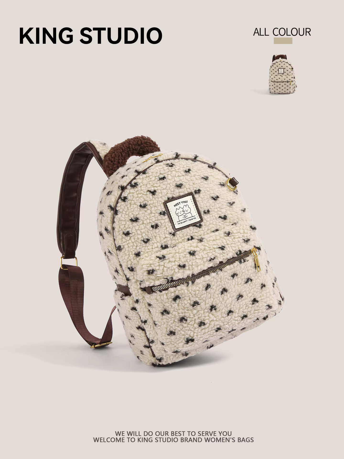 Ba lô lông mềm phong cách Fair Isle dành cho nữ, mẫu mới 2026, kiểu dáng học sinh, dung tích lớn, thời trang, đa năng, cặp sách học sinh