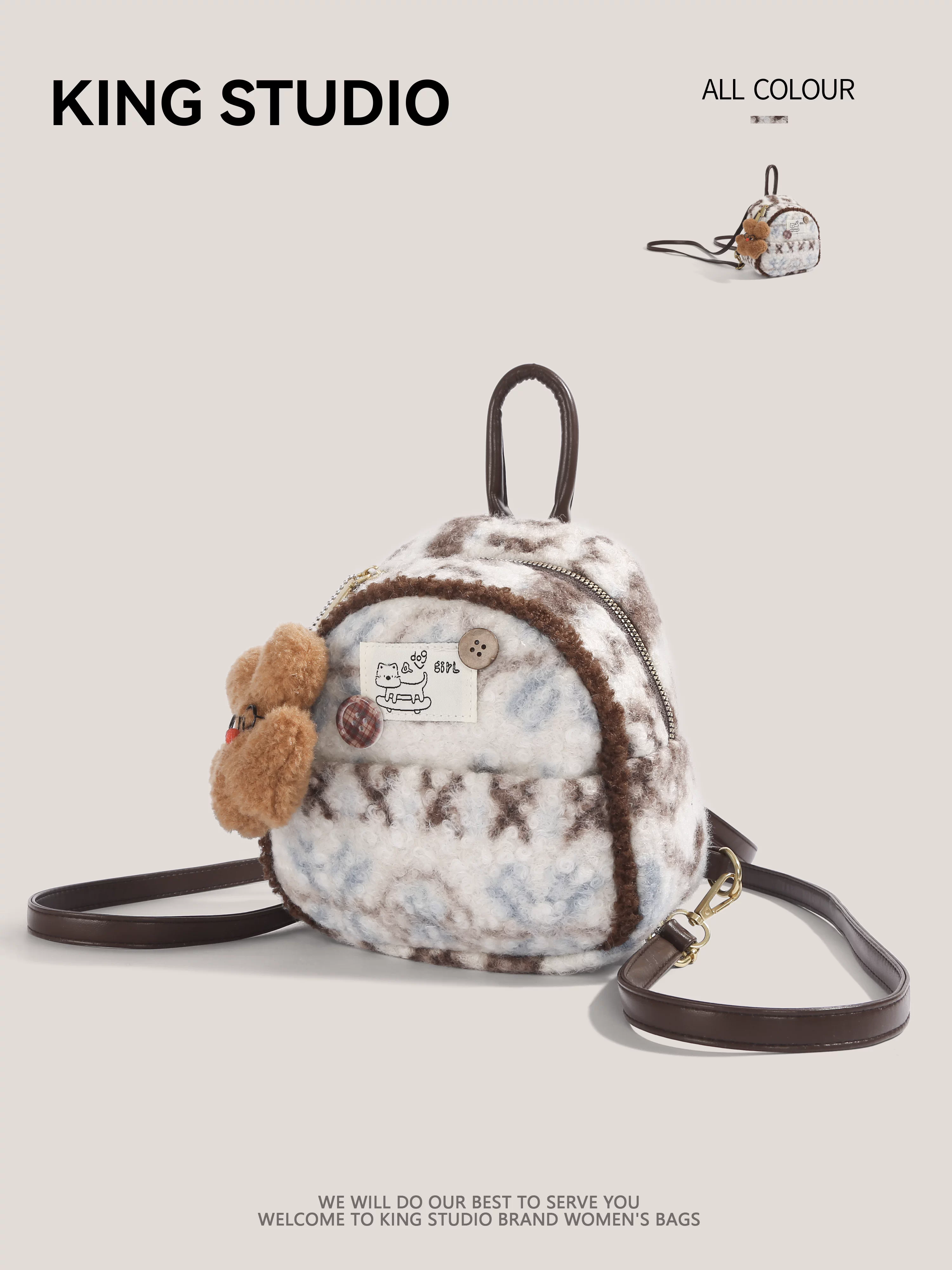 Ba lô mini dễ thương phong cách Fair Isle dành cho nữ, mẫu mới 2026, thời trang, balo học sinh, balo du lịch nhẹ