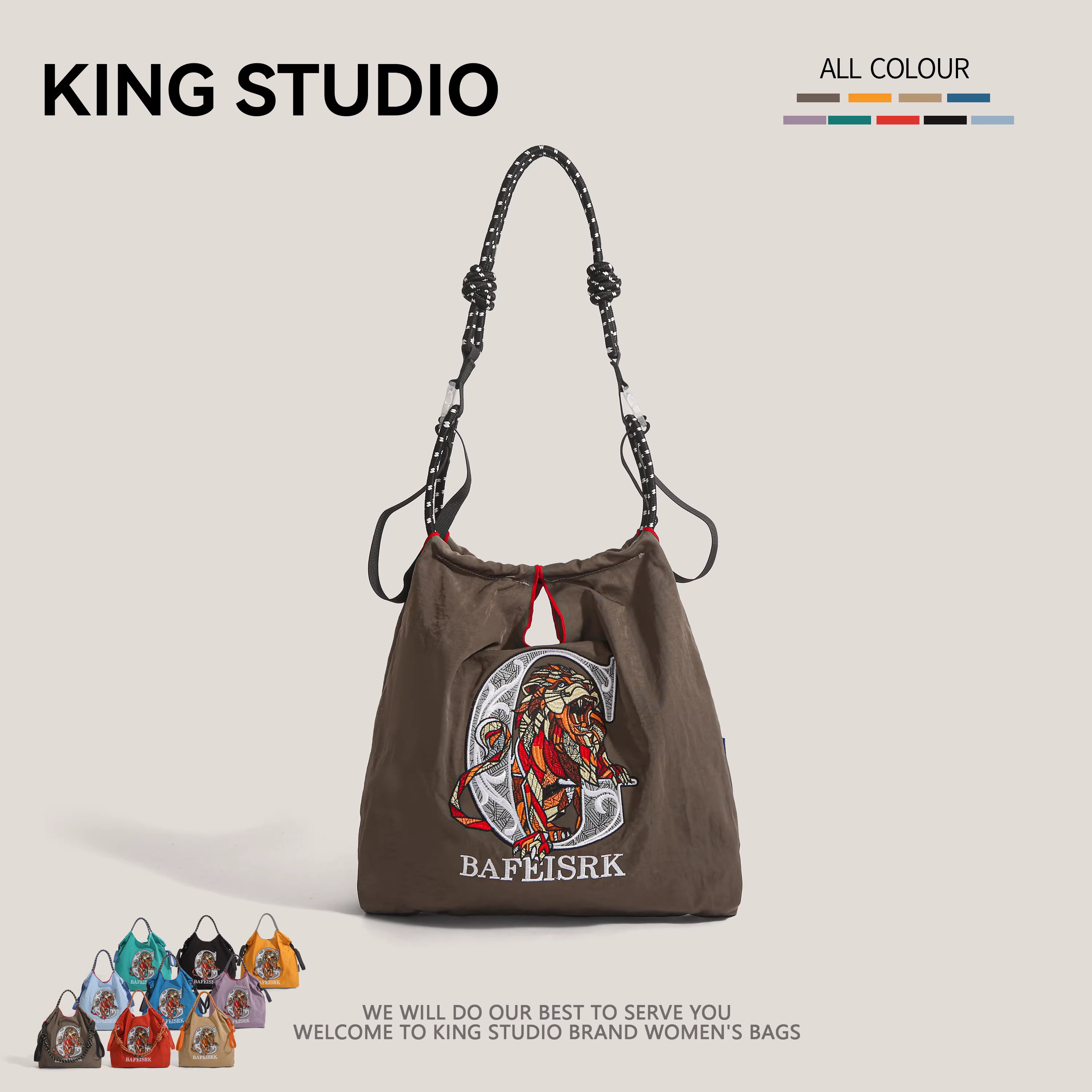 Túi xách thân thiện với môi trường dây xích kiểu Nhật, cùng kiểu dáng với Gao Yuanyuan, túi vải nylon thêu, túi mua sắm, túi đeo vai đơn dành cho nữ.