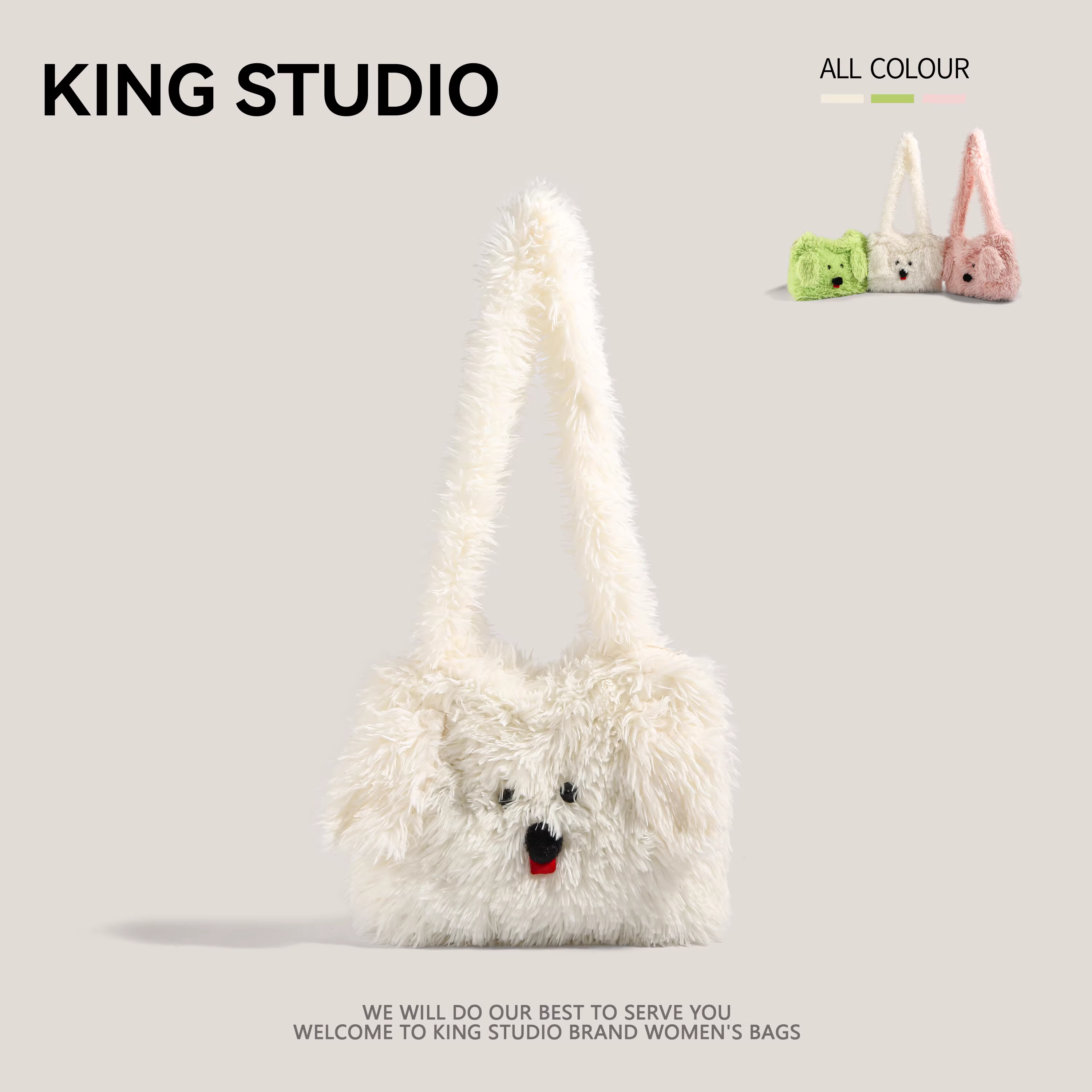 Túi lông thú hình chó con dễ thương phong cách Nhật Bản dành cho nữ, mẫu mới thu đông 2025, túi đeo chéo thời trang đa năng cho các cô gái.