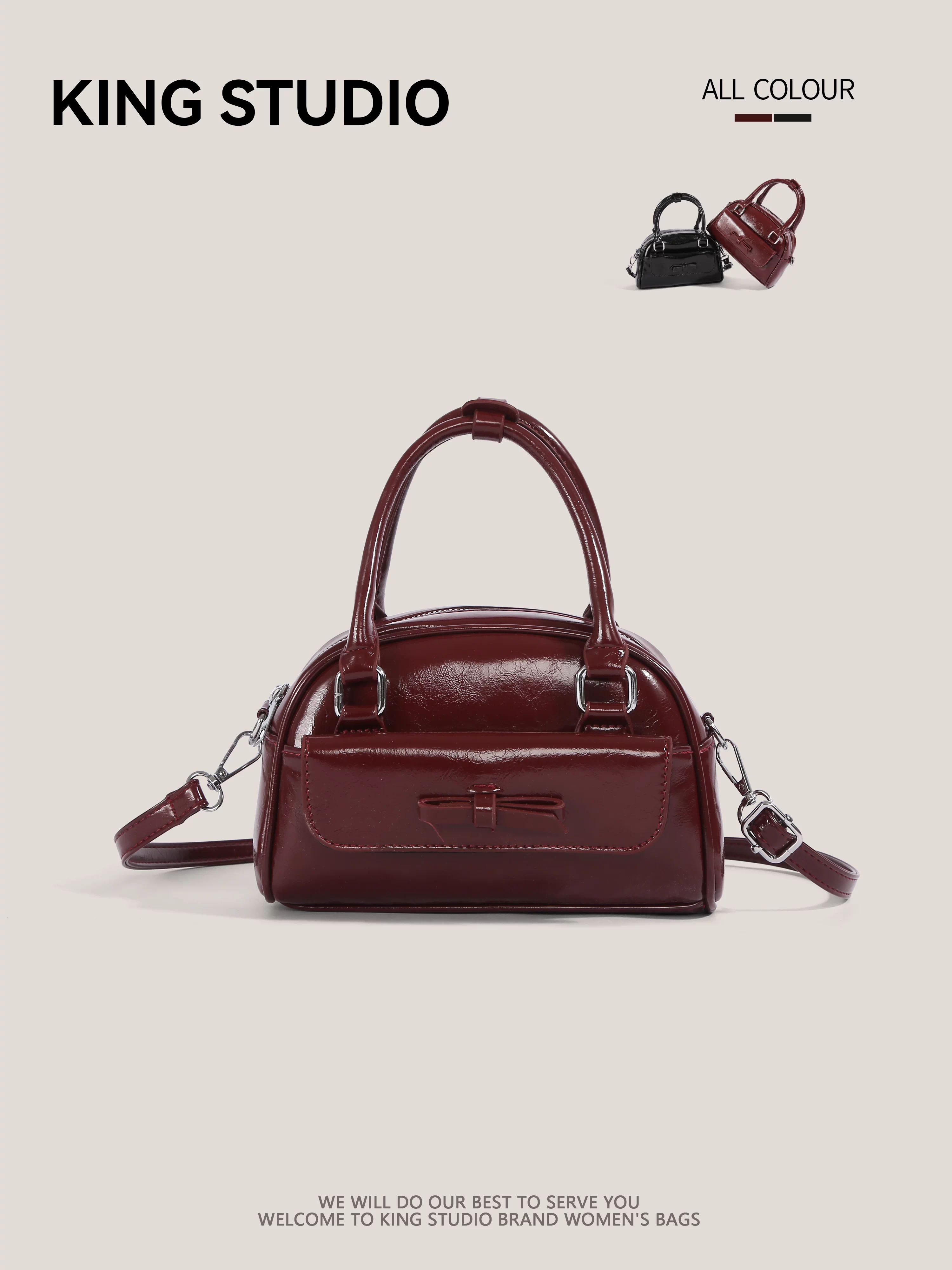 Túi bowling đỏ cao cấp dành cho nữ, mẫu mới 2026, thời trang đa năng, túi đeo vai, đeo chéo, phong cách thường ngày