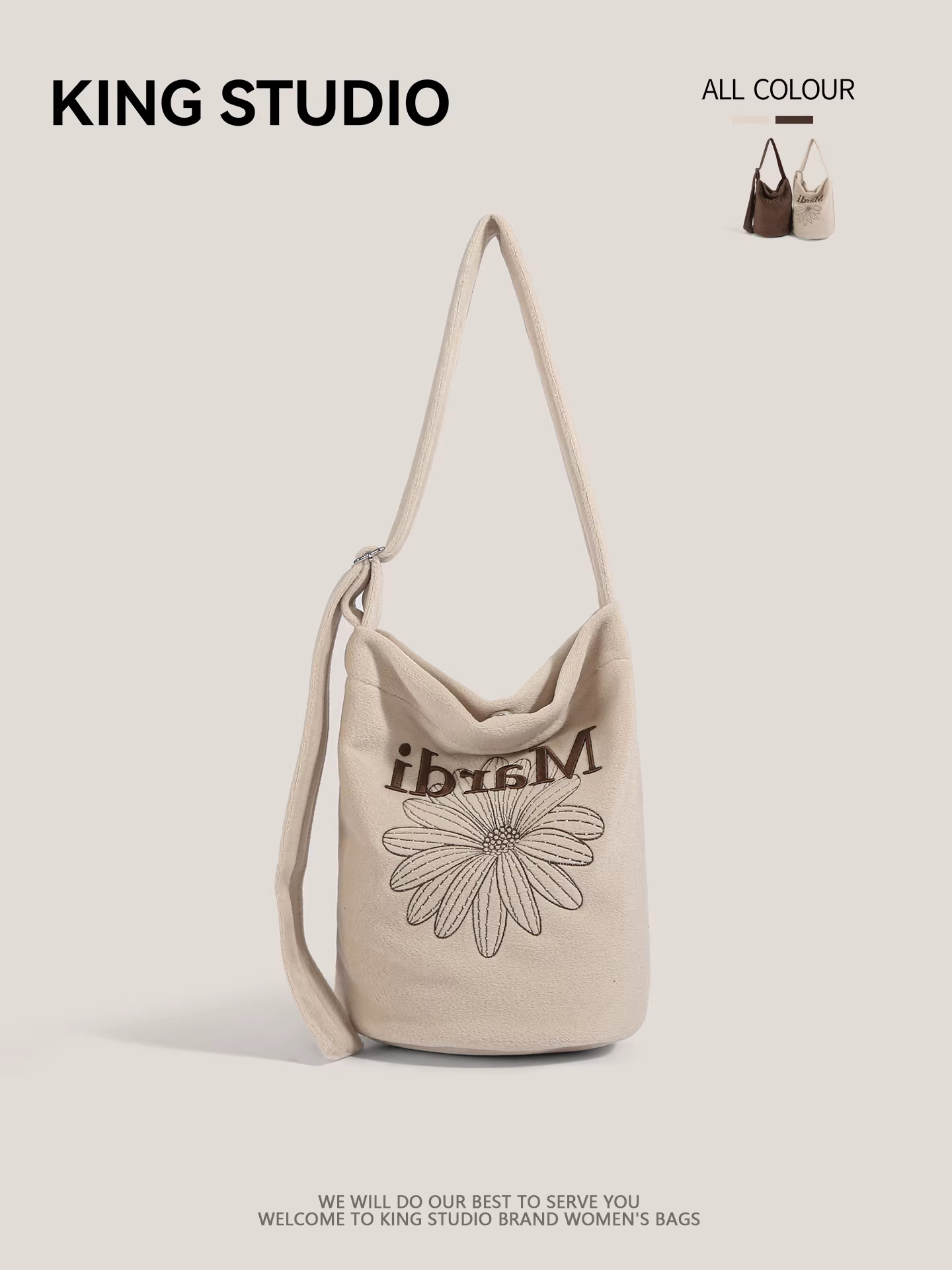 Túi tote da lộn thêu chữ thiết kế độc đáo dành cho nữ, mẫu mới 2026, dung tích lớn, đa năng, dùng đi làm, đeo vai, kiểu dáng xô.