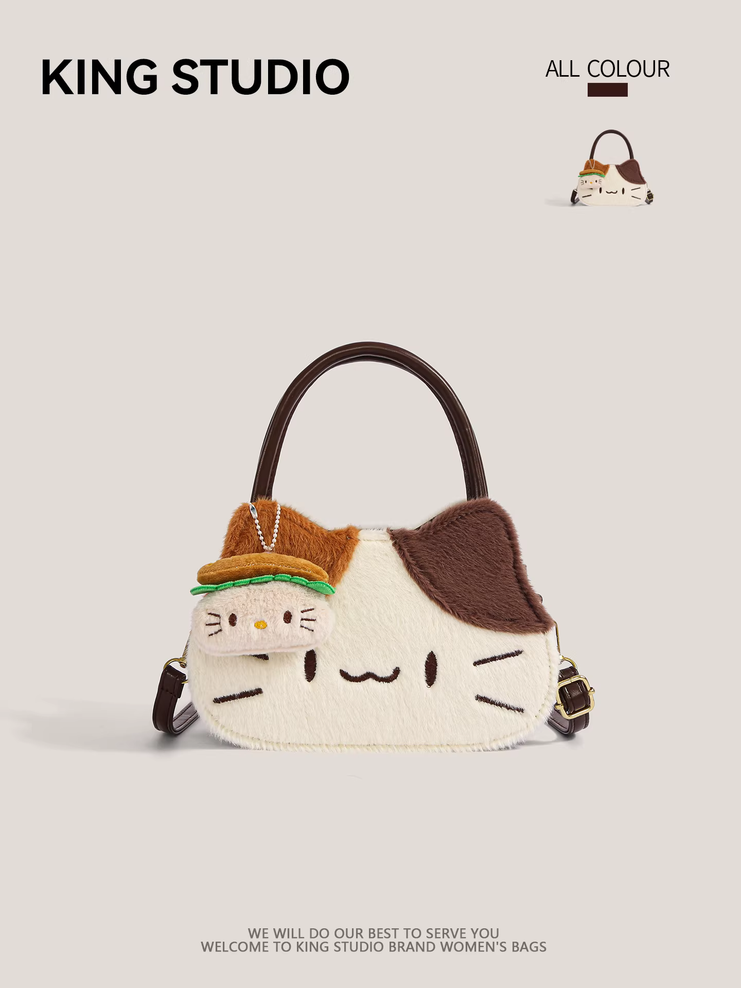 Túi xách mèo tam thể dễ thương dành cho nữ 2025, mẫu mới thời thượng, phong cách độc đáo, đa năng, hoạt hình ngộ nghĩnh, đeo vai, đeo chéo