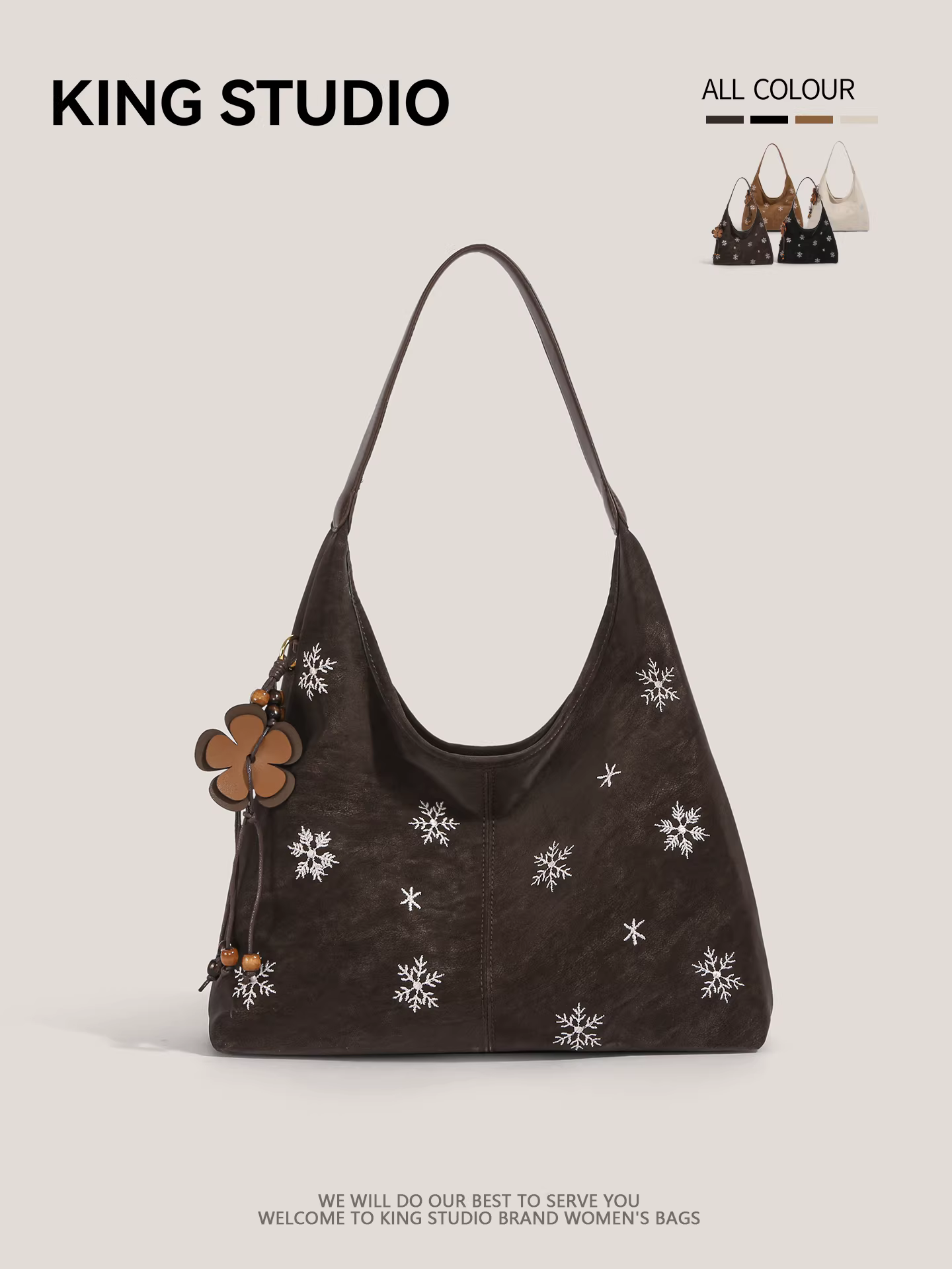 Túi tote thêu hình bông tuyết độc đáo dành cho nữ, mẫu mới 2025, thời trang, dung tích lớn, đa năng, đeo vai, đeo chéo, tiện dụng khi đi làm