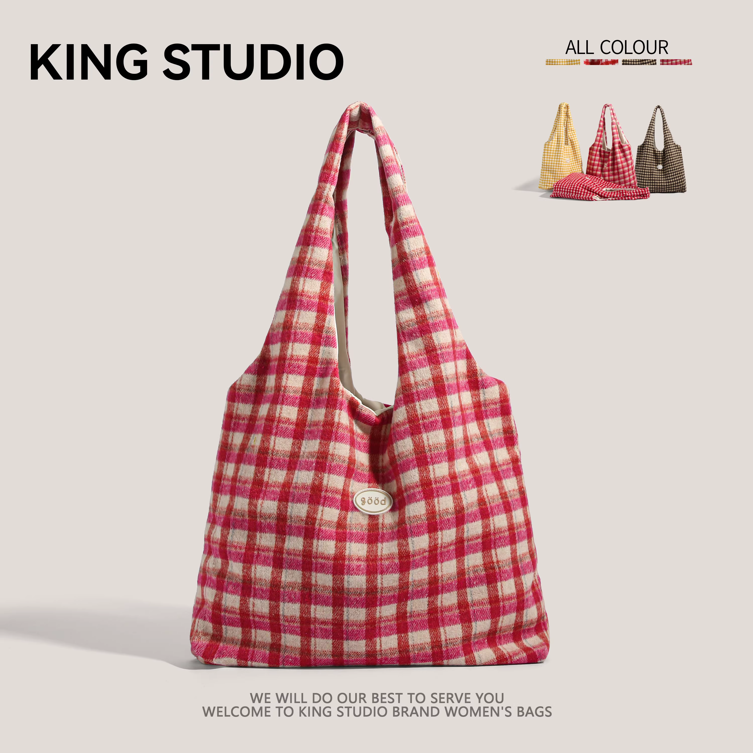 Túi tote len kẻ caro cỡ lớn dành cho nữ sinh, mẫu mới 2025, phong cách Hàn Quốc, thời trang, dùng đi học, đi chơi, đi chợ