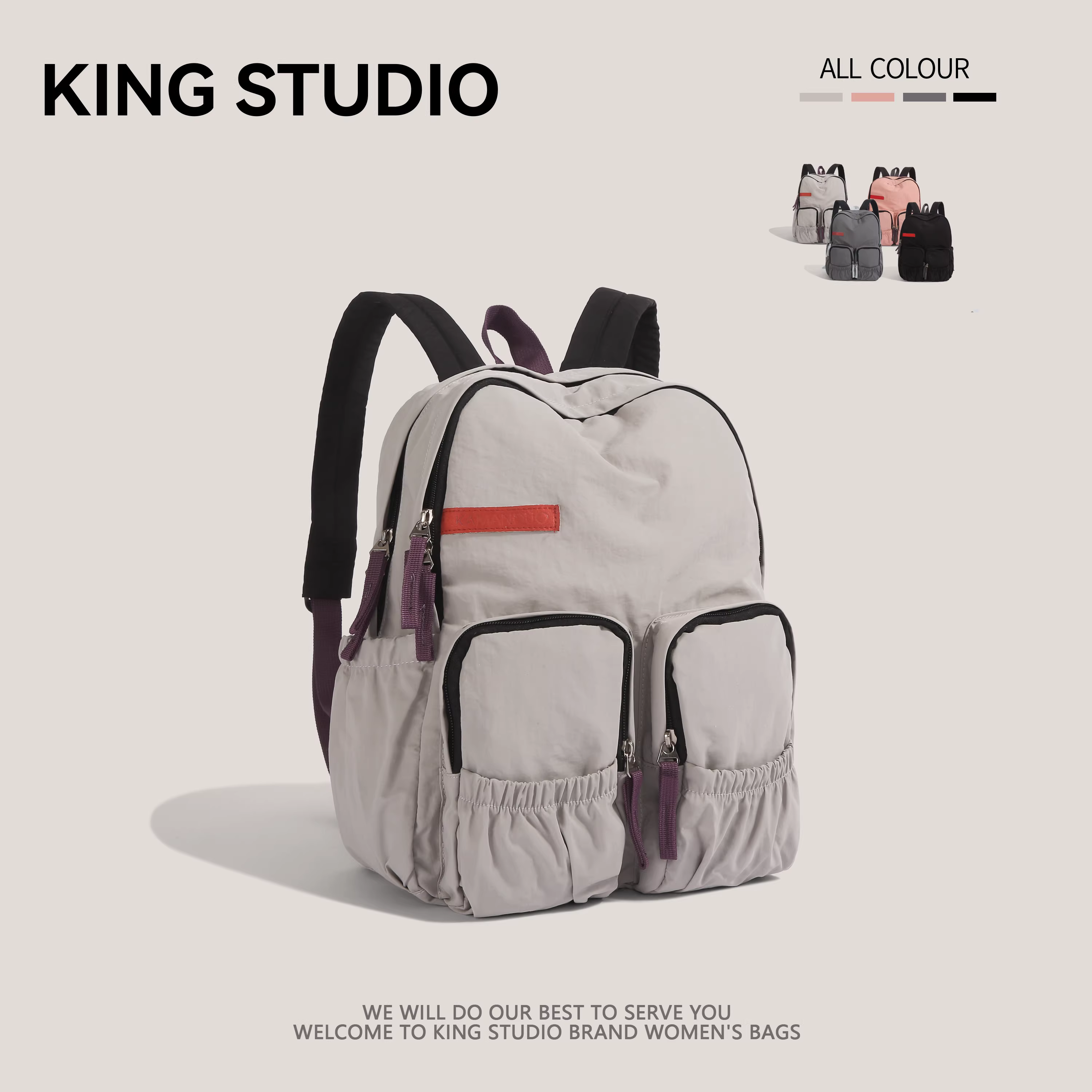 Ba lô nylon chống nước dành cho nữ, mẫu mới 2025, thời trang, phong cách thường ngày, balo đi học, kiểu dáng đại học, dung tích lớn, balo đi làm