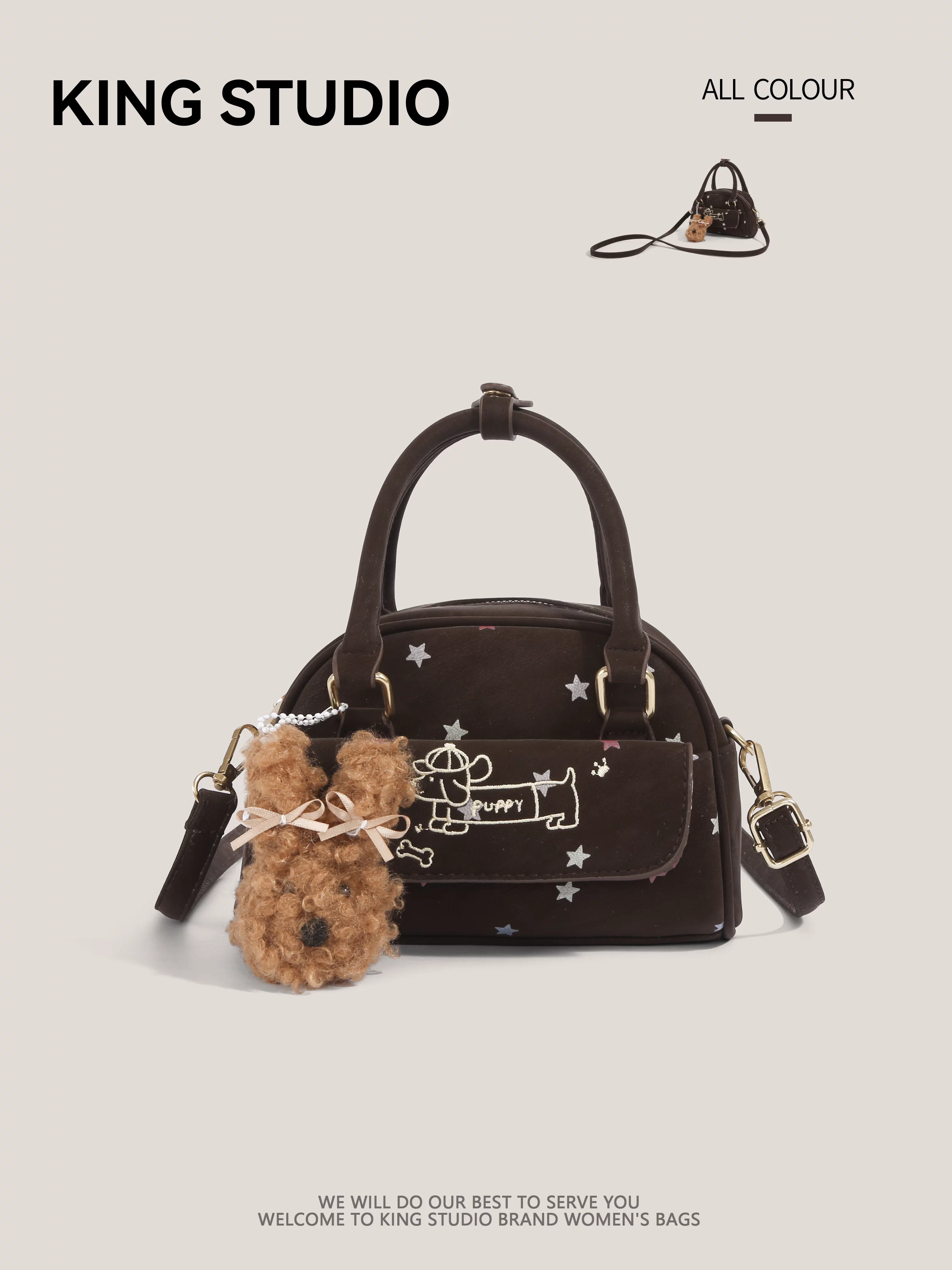 Túi đeo nách hình chó dachshund hoạt hình dễ thương dành cho nữ, mẫu mới 2026, phong cách retro độc đáo, túi vuông nhỏ đa năng, đeo vai, đeo chéo