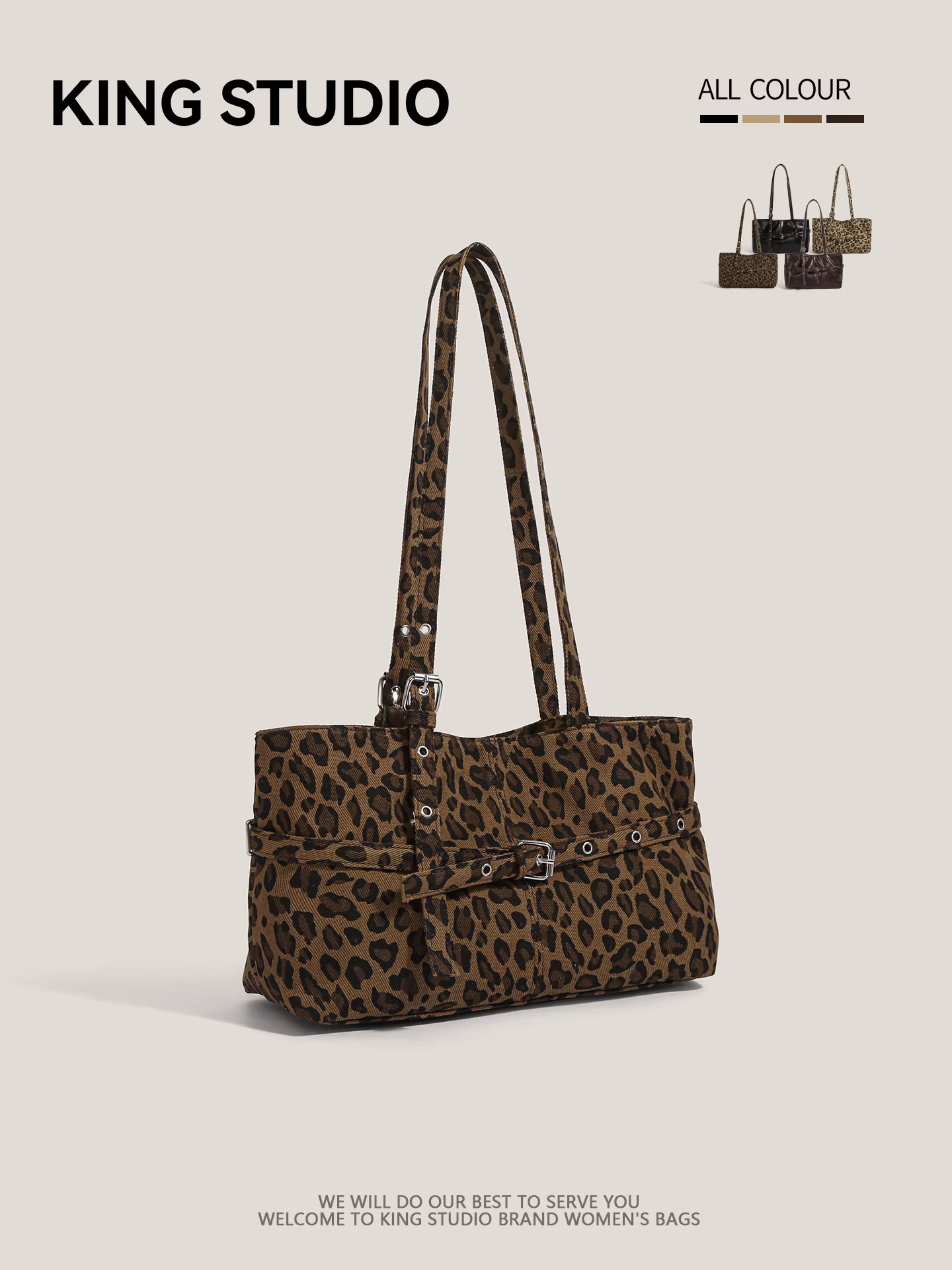 Túi xách retro Mỹ dành cho nữ 2025, thời trang mới mẻ, họa tiết da báo, túi đeo nách, túi đeo vai độc đáo