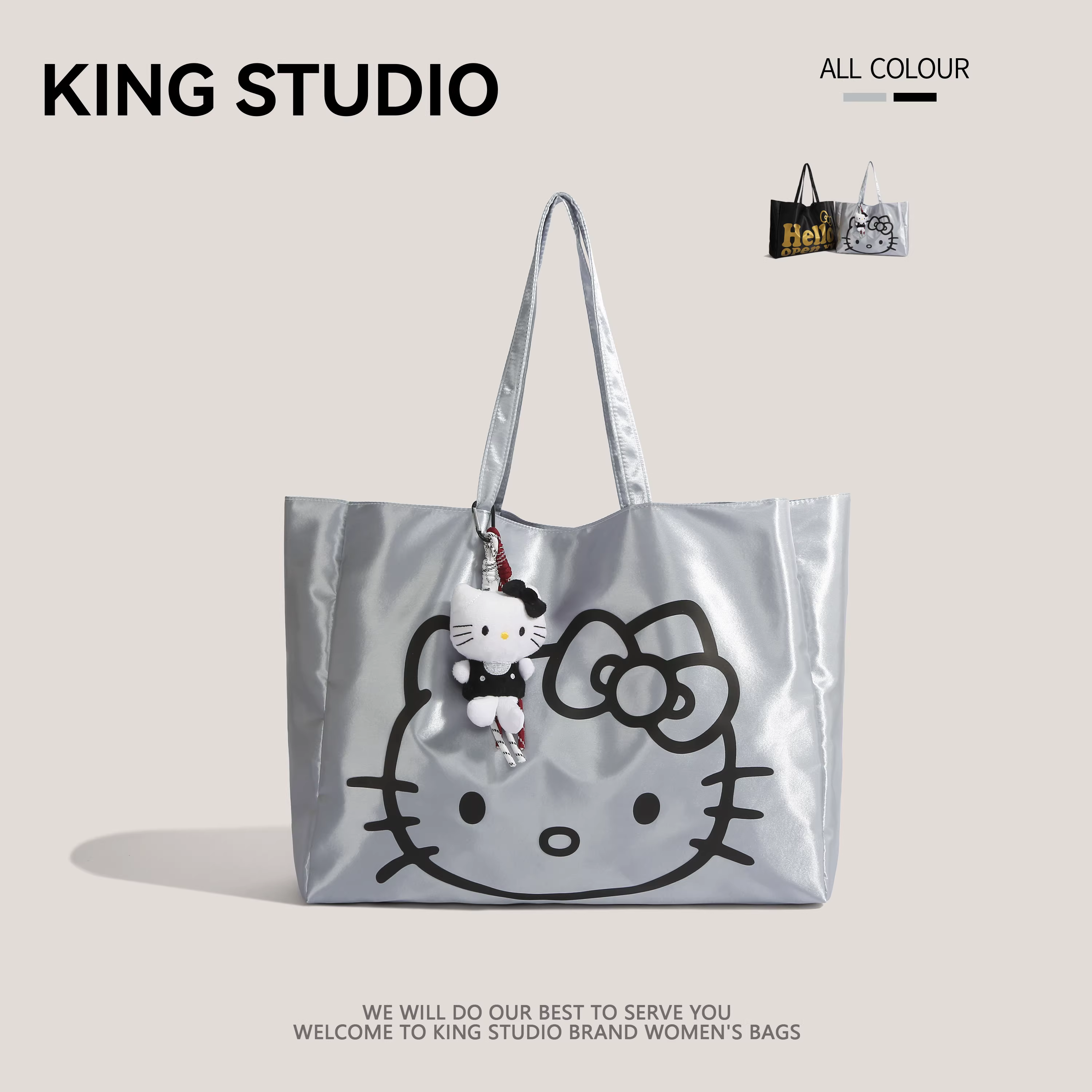 Túi tote laser bạc HelloKitty dung tích lớn dễ thương Túi đeo vai Hello Kitty dễ thương Túi mua sắm cầm tay