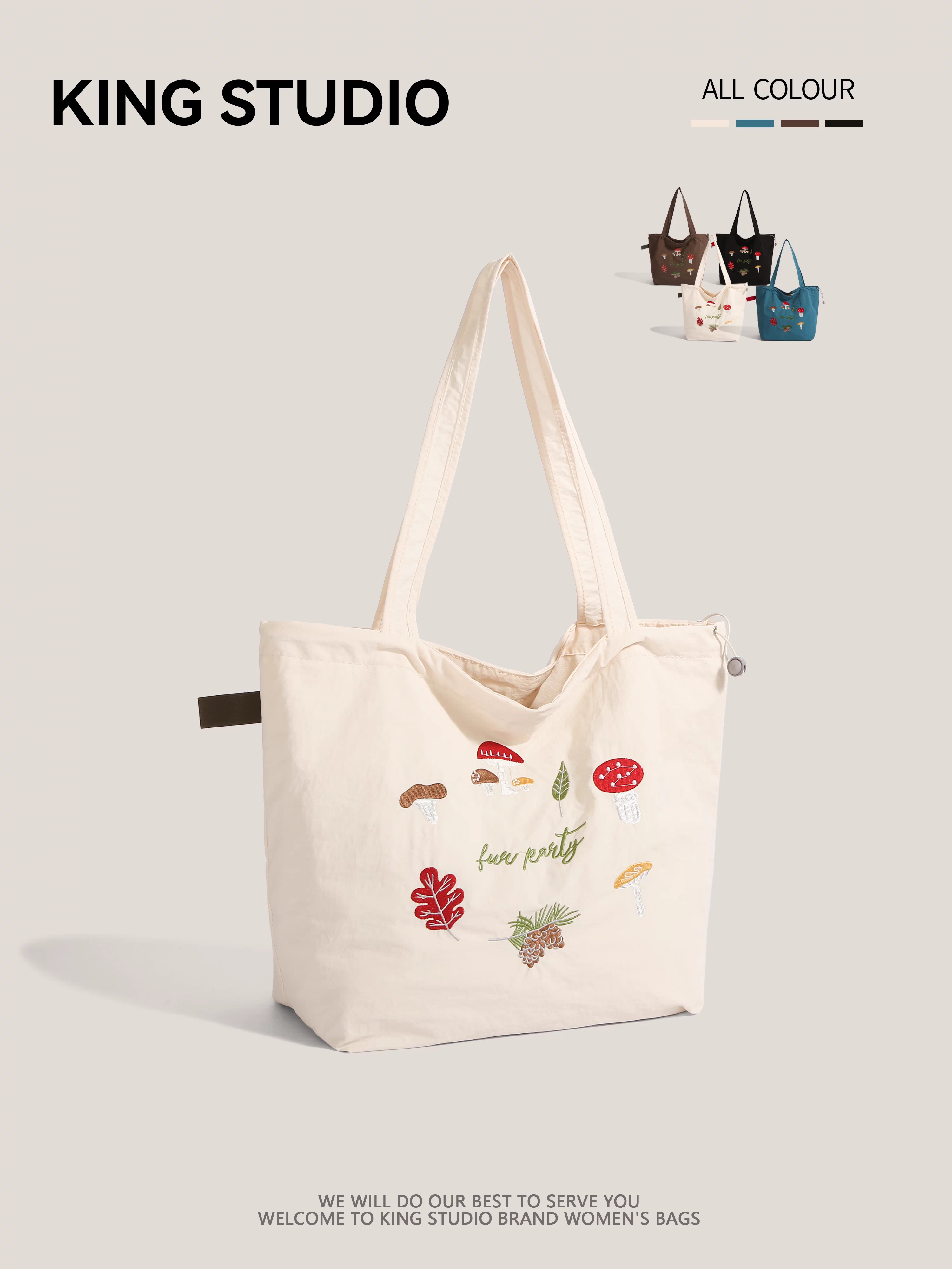 Túi vải bố thêu họa tiết mới 2025 dành cho nữ, túi đeo vai dung tích lớn, túi tote đi học đi làm, túi xách tay