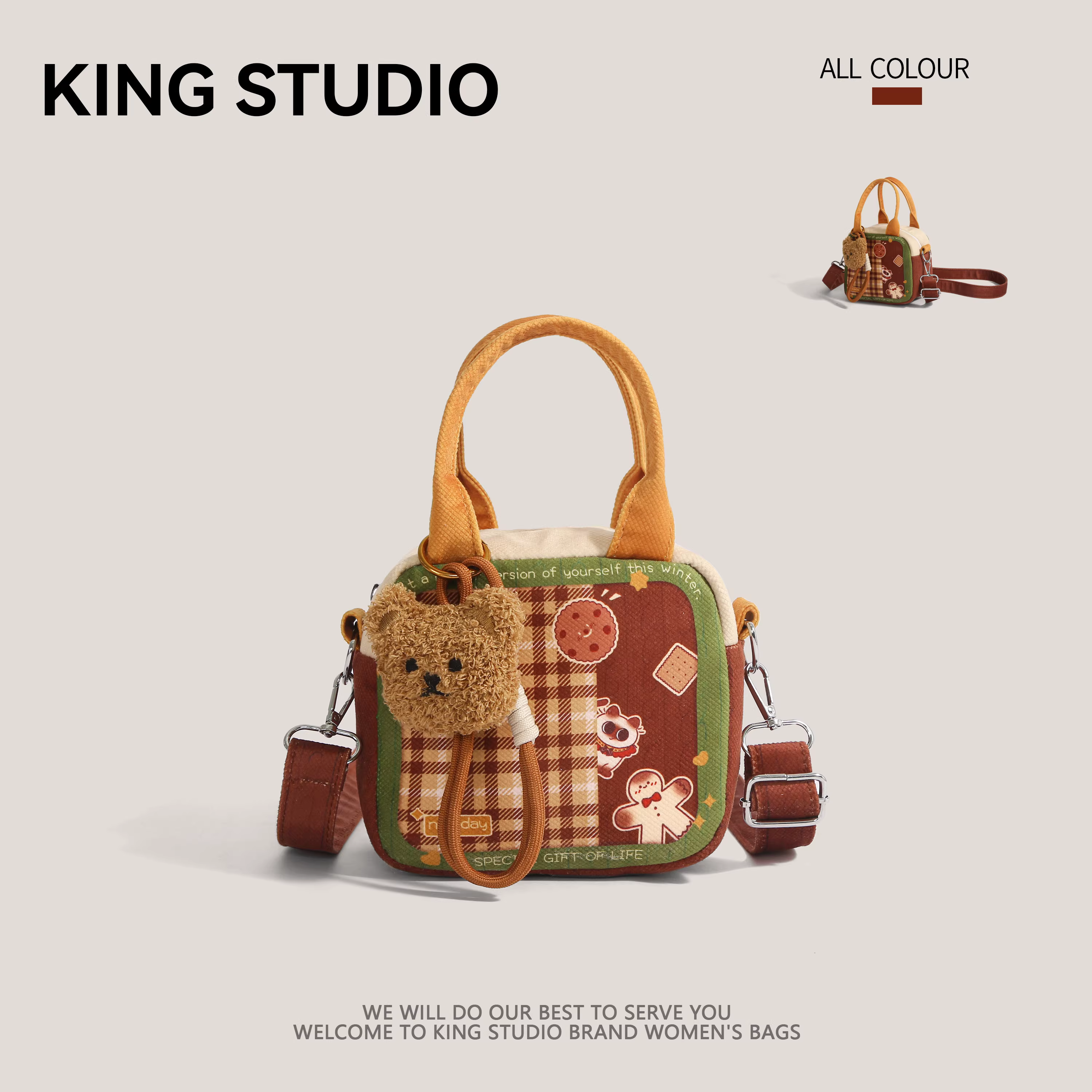 Túi đeo chéo bánh gừng kiểu Xiêm dành cho nữ xuân hè 2025, túi xách kẻ caro dễ thương thiết kế độc đáo, túi vuông nhỏ đựng điện thoại