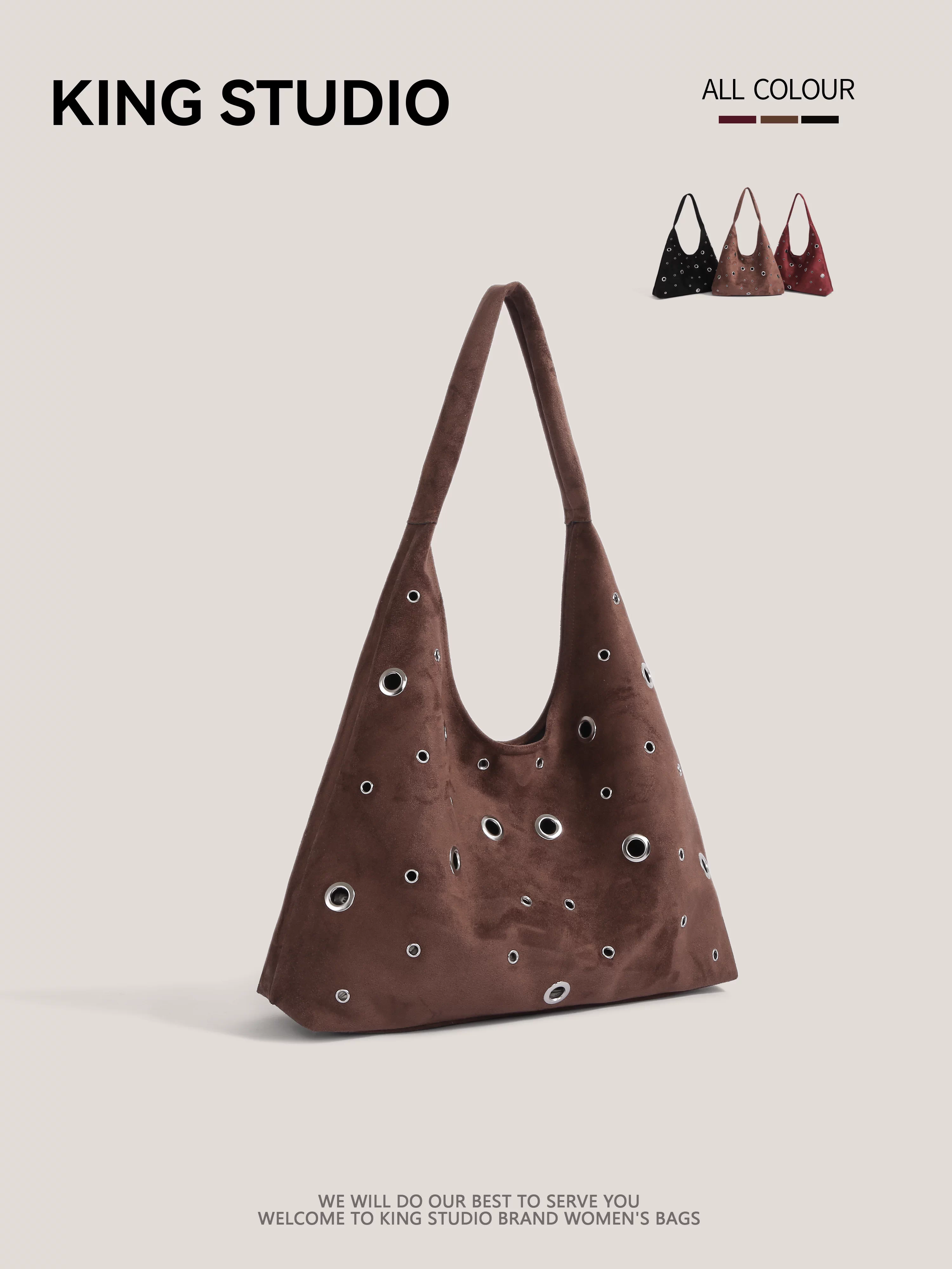 Túi đeo vai đinh tán thiết kế độc đáo dành cho nữ 2025, kiểu dáng mới thời thượng đơn giản phong cách hoang dã, dung tích lớn, túi tote đi làm