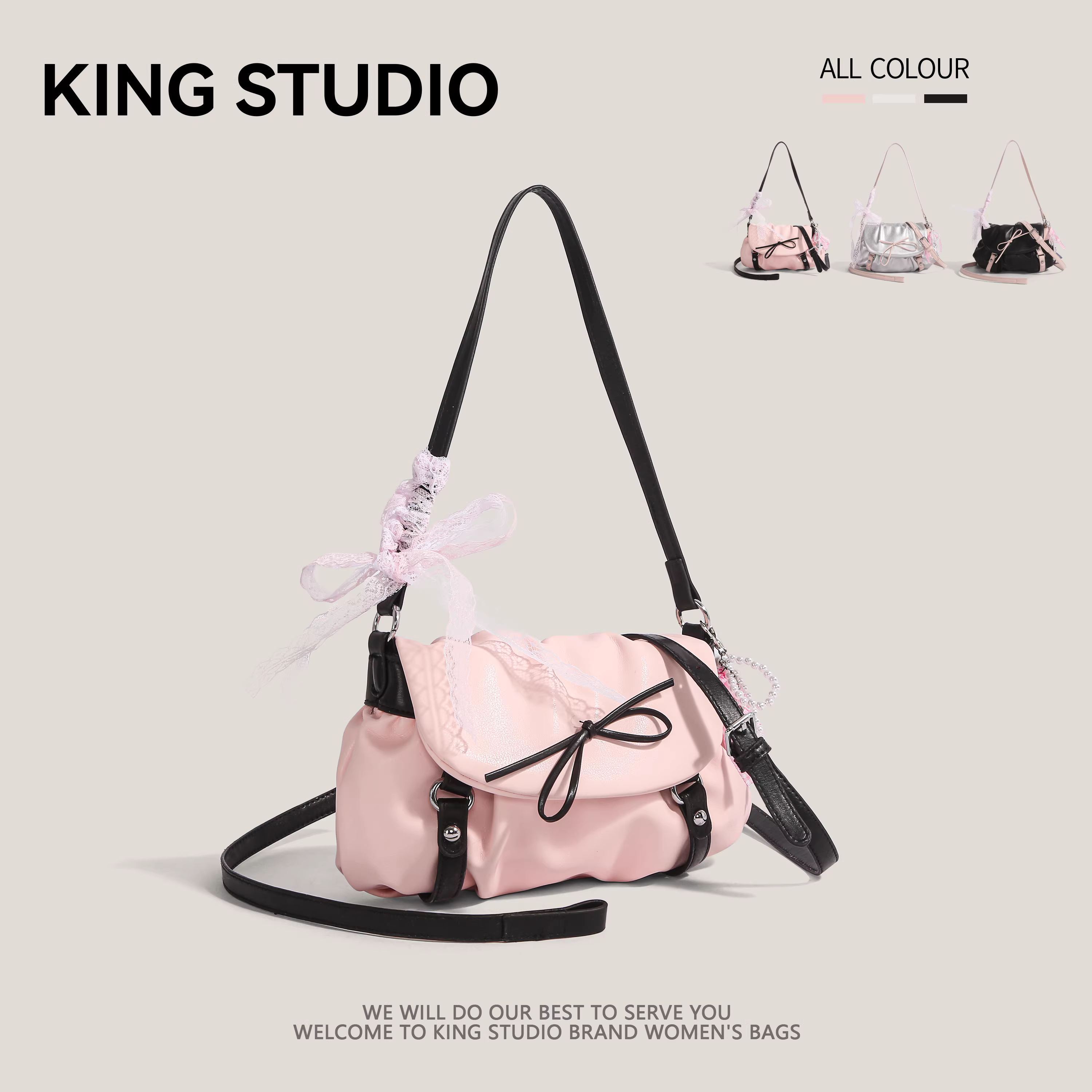 Túi đeo nách Hàn Quốc dành cho nữ xuân hè 2025, mẫu mới thời trang, túi mây xếp ly phối nơ, đeo chéo một bên vai