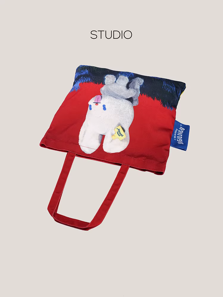 Túi vải bố dung tích lớn DrinKing dành cho nữ 2025 Mẫu mới Túi đeo vai hình thỏ dễ thương Túi tote