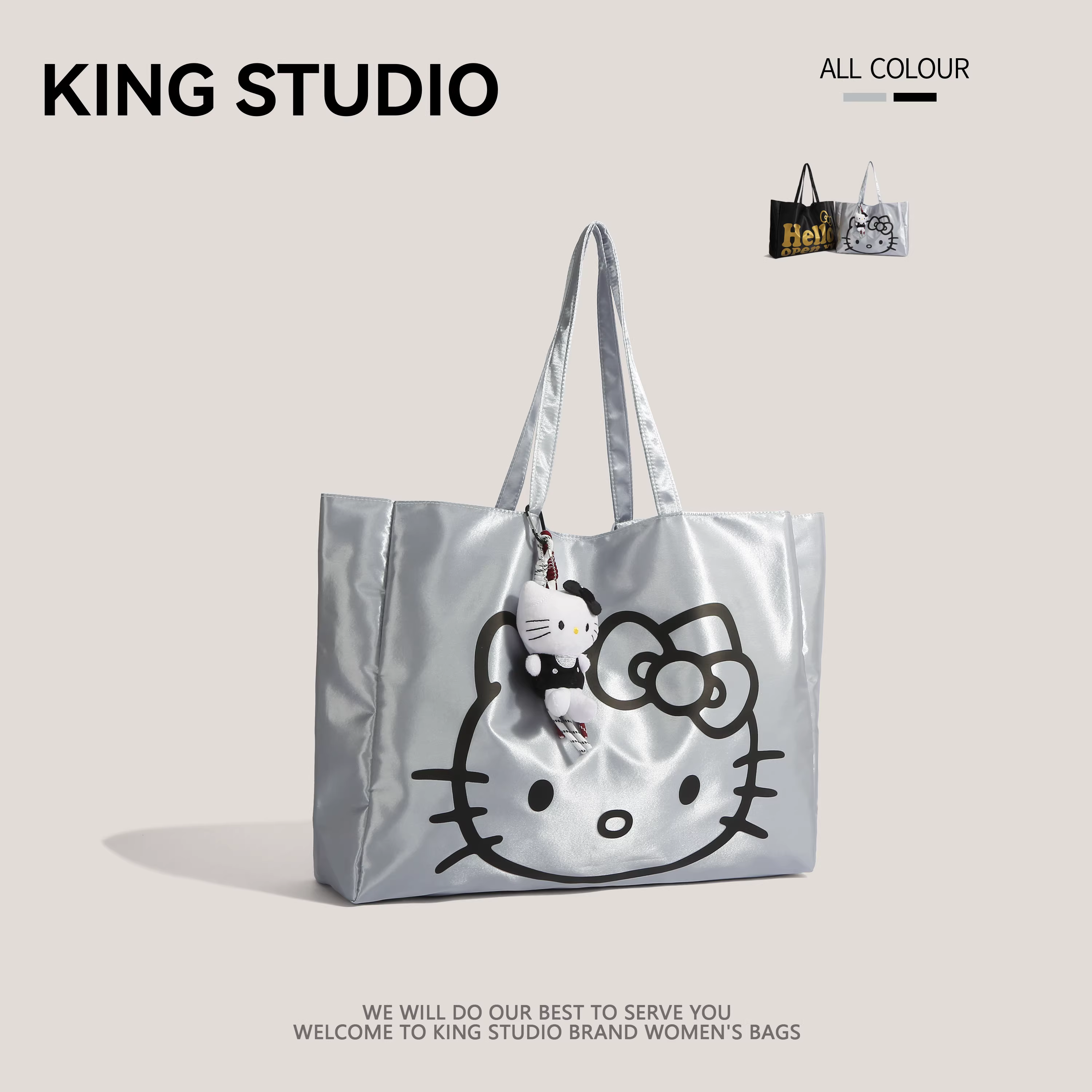 Túi tote laser bạc HelloKitty dung tích lớn dễ thương Túi đeo vai Hello Kitty dễ thương Túi mua sắm cầm tay