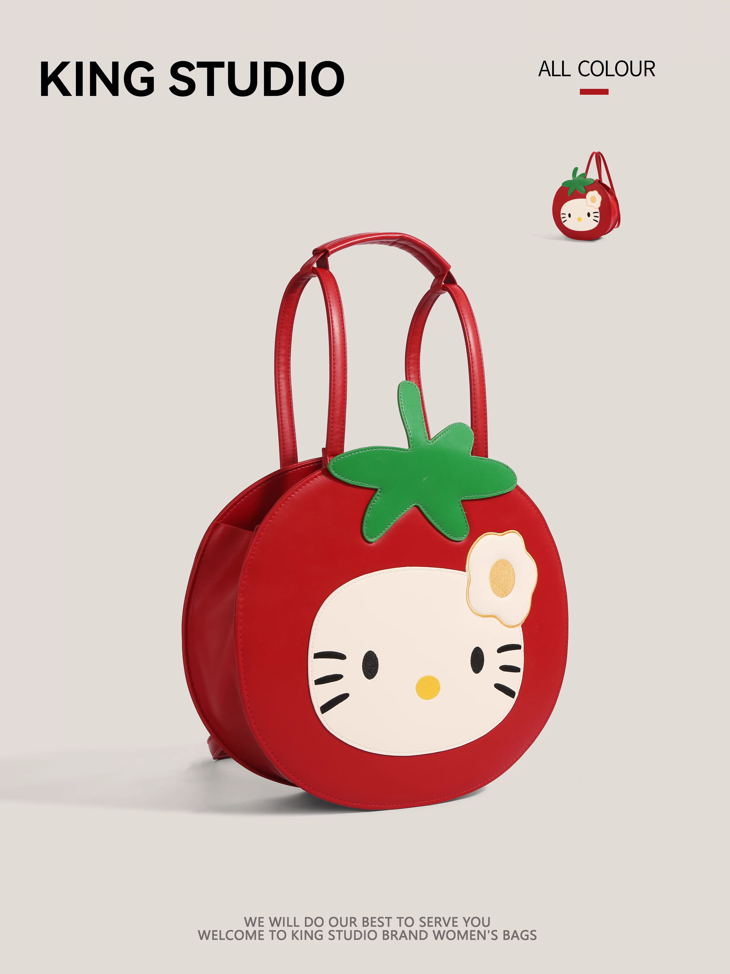 Túi Tote Hello Kitty Táo Đỏ Nữ 2025 Thời Trang Mới Dễ Thương Ba Lô Dung Lượng Lớn Ba Lô Đeo Vai