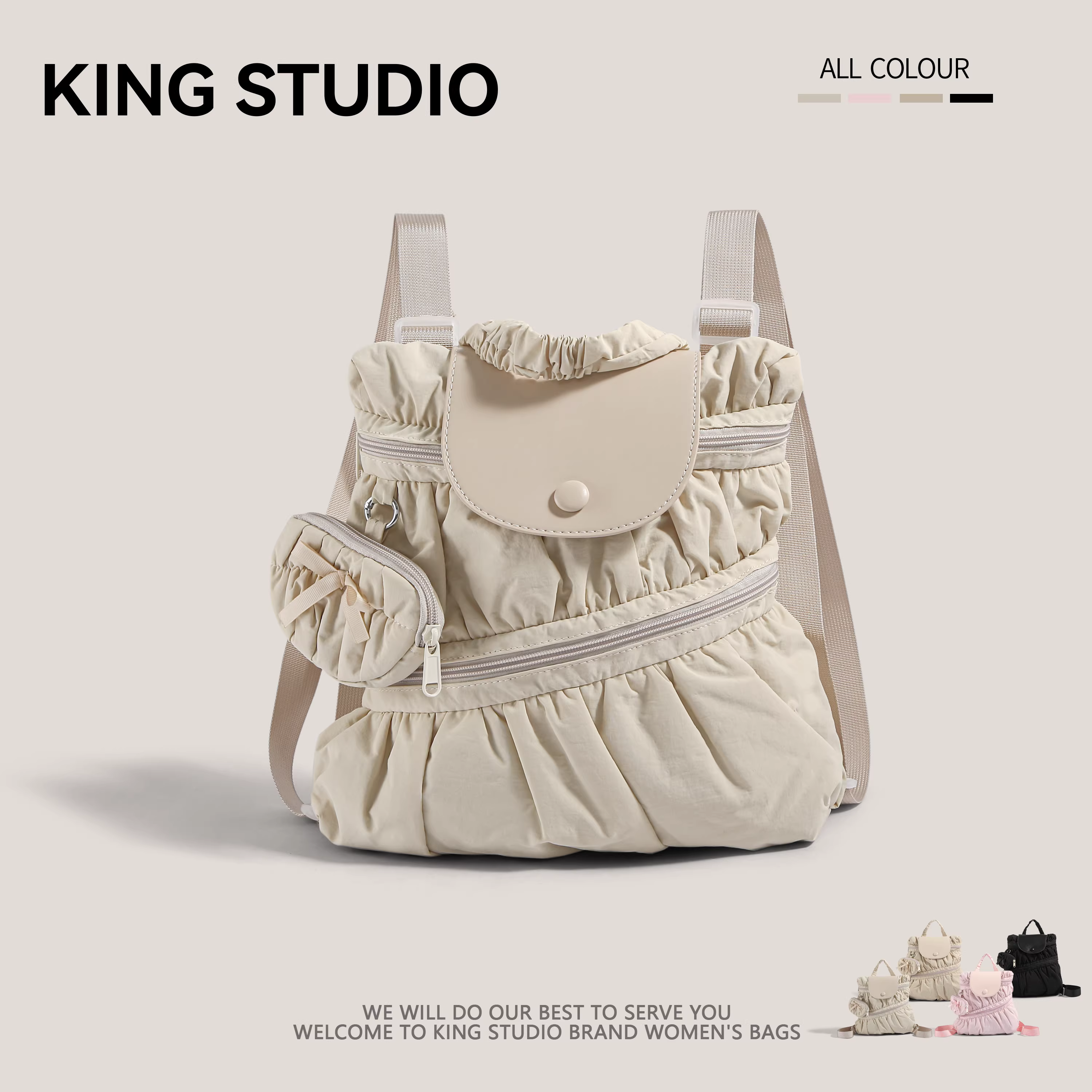 Ba lô nữ phong cách Hàn Quốc 2025, thời trang mới, chất liệu nylon canvas xếp ly, túi xách đeo vai cá tính