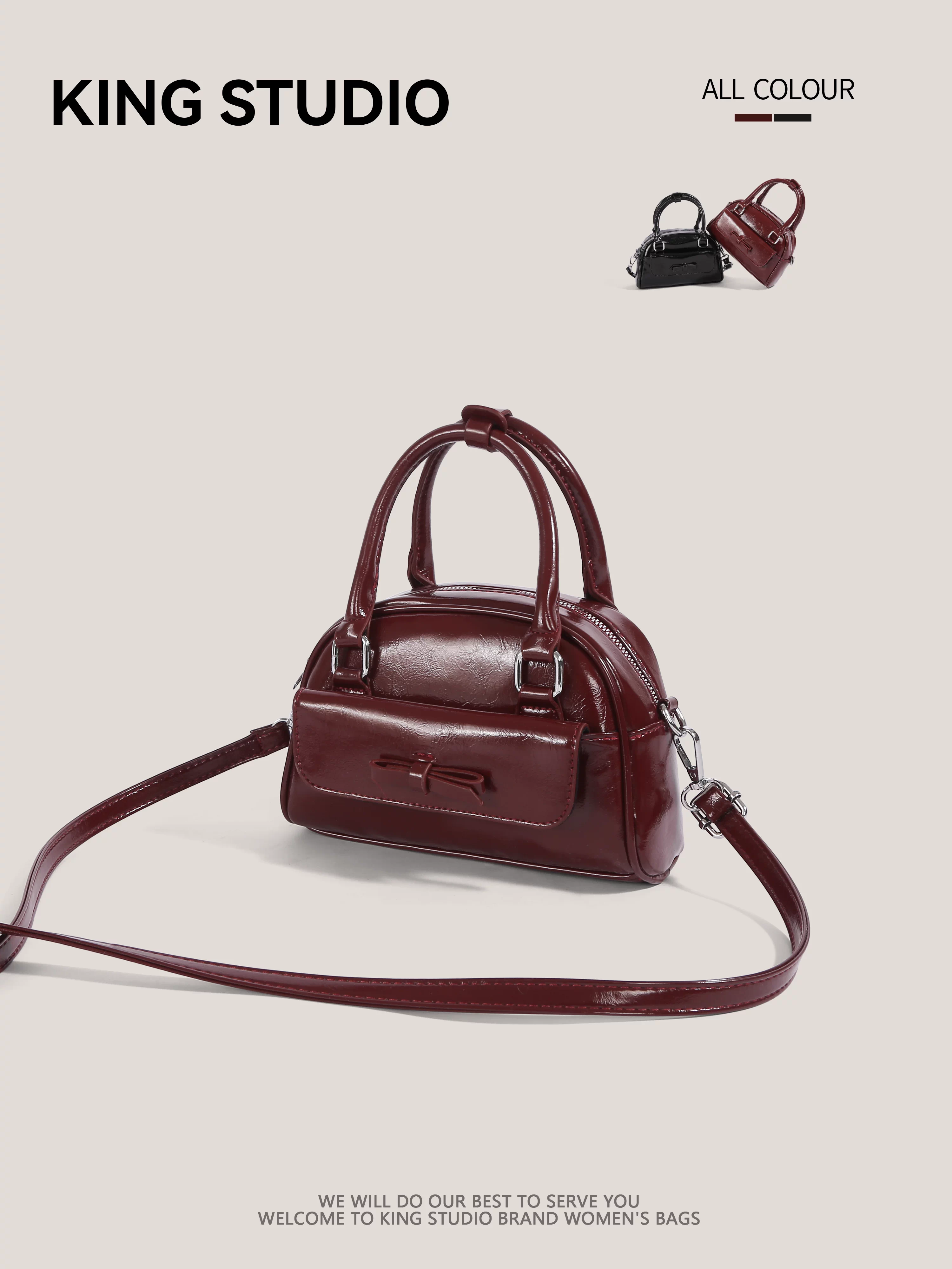 Túi bowling đỏ cao cấp dành cho nữ, mẫu mới 2026, thời trang đa năng, túi đeo vai, đeo chéo, phong cách thường ngày